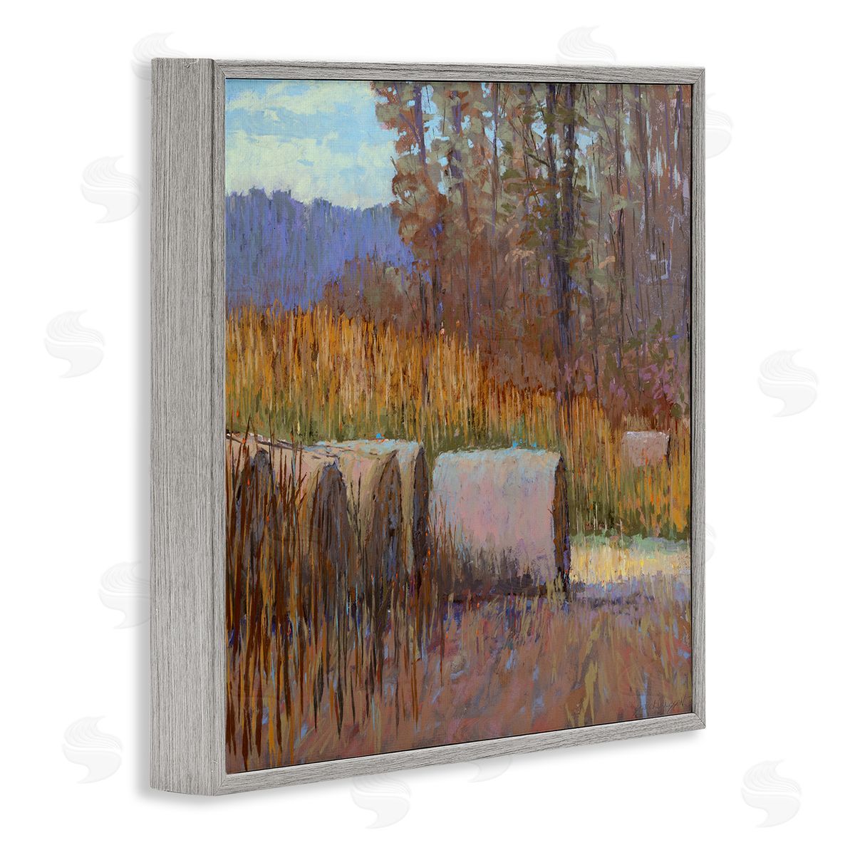 Country Hay Bales Grey Frame Print Wall Art, Home Decor by Carol Strock Wasson