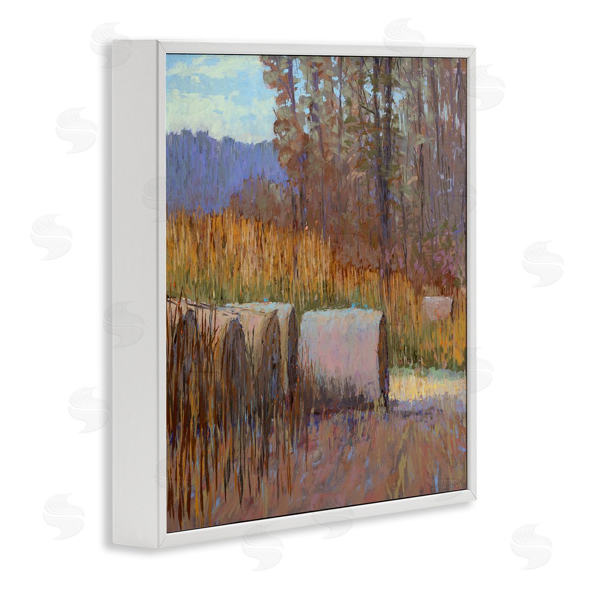 Country Hay Bales White Frame Print Wall Art, Home Decor by Carol Strock Wasson