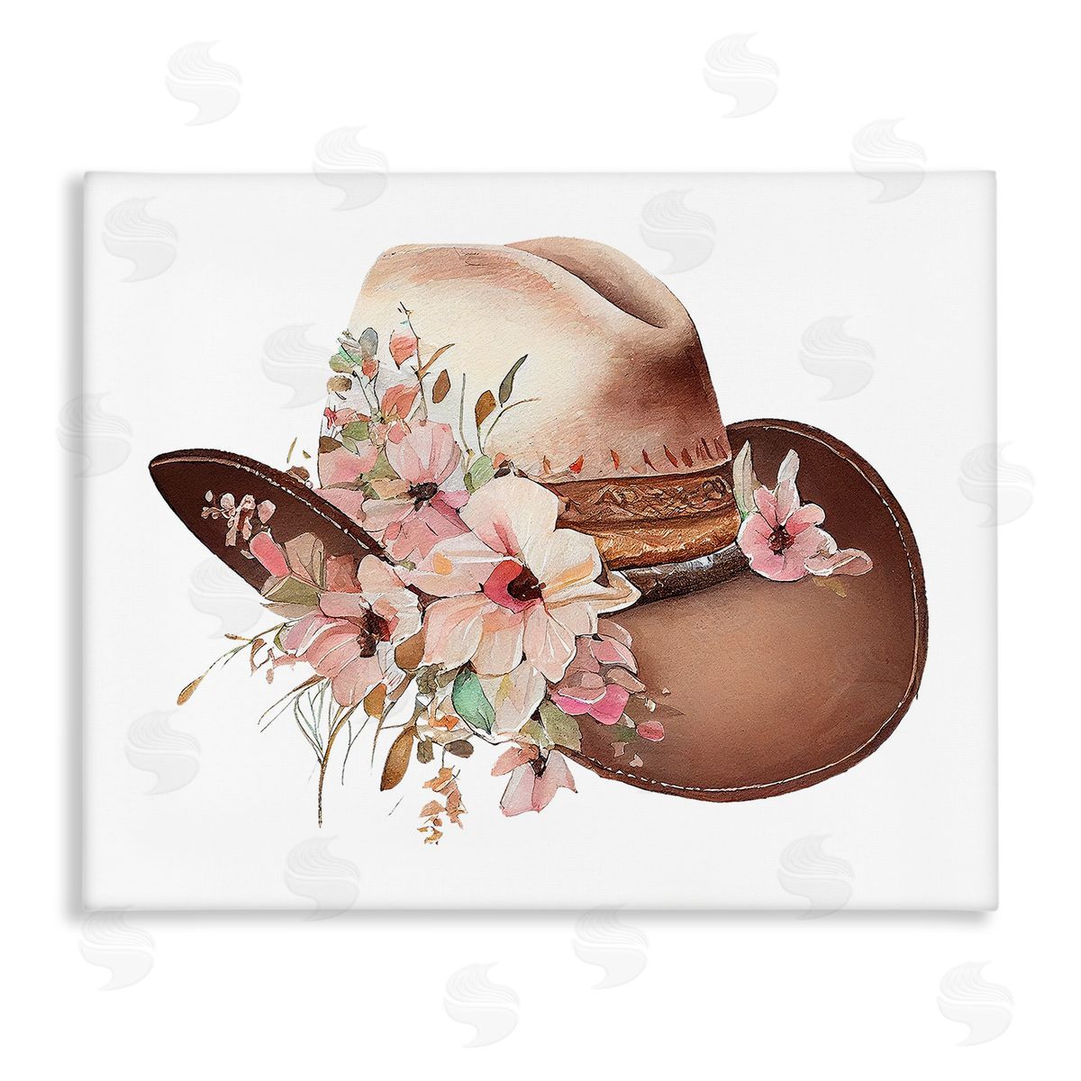 Birch & Ink Pink Floral Cowboy Hat Canvas Wall Art Print