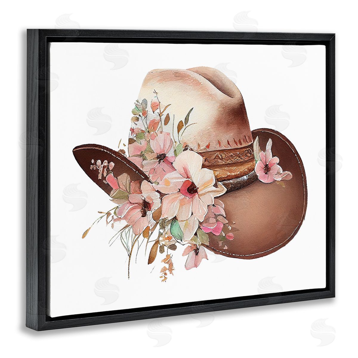 Birch & Ink Pink Floral Cowboy Hat Black Floating Frame Canvas Wall Art Print