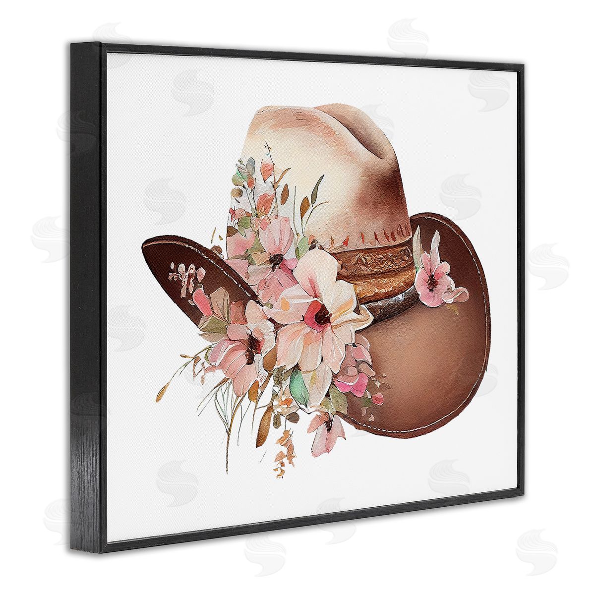 Birch & Ink Pink Floral Cowboy Hat Black Framed Giclee Wall Art Print