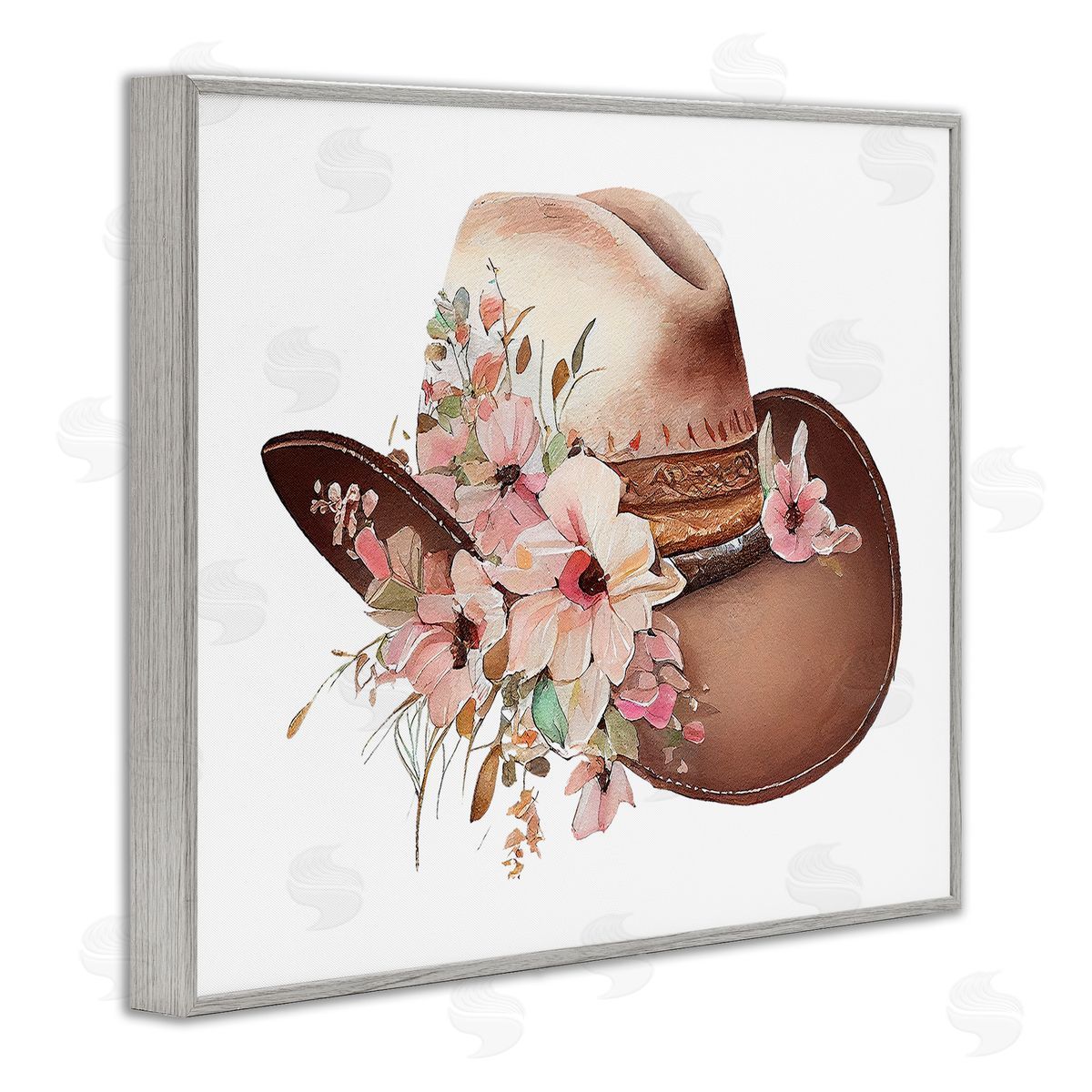 Birch & Ink Pink Floral Cowboy Hat Gray Framed Giclee Wall Art Print