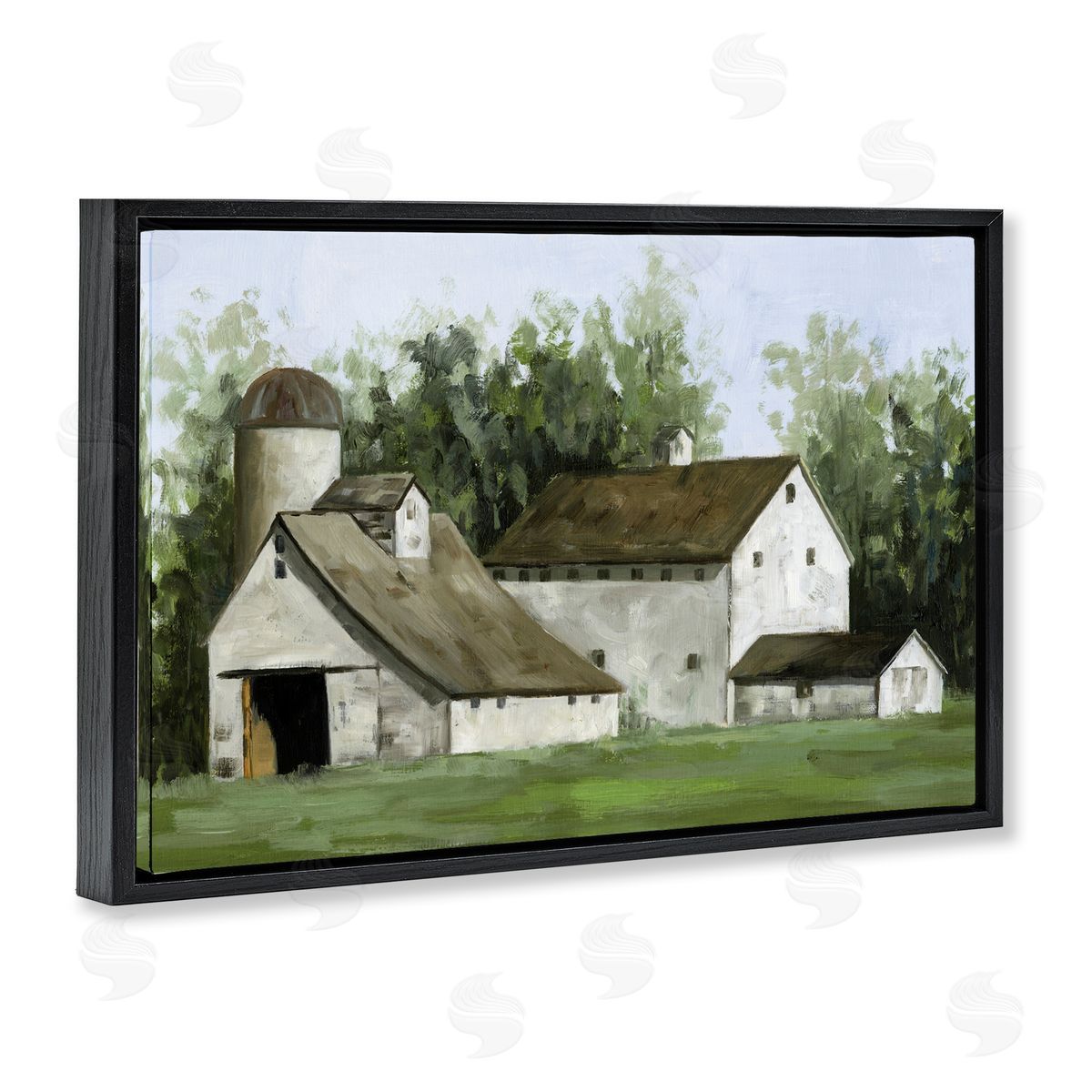 White Barn Farmhouse Black Floating Frame Canvas Wall Art, Home Decor by White Ladder