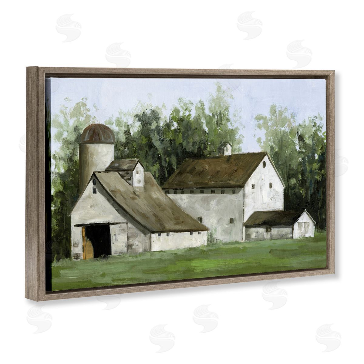 White Barn Farmhouse Brown Floating Frame Canvas Wall Art, Home Decor by White Ladder