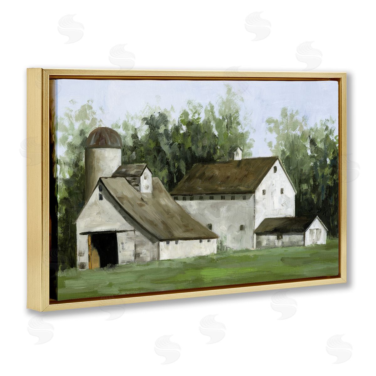 White Barn Farmhouse Gold Floating Frame Canvas Wall Art, Home Decor by White Ladder
