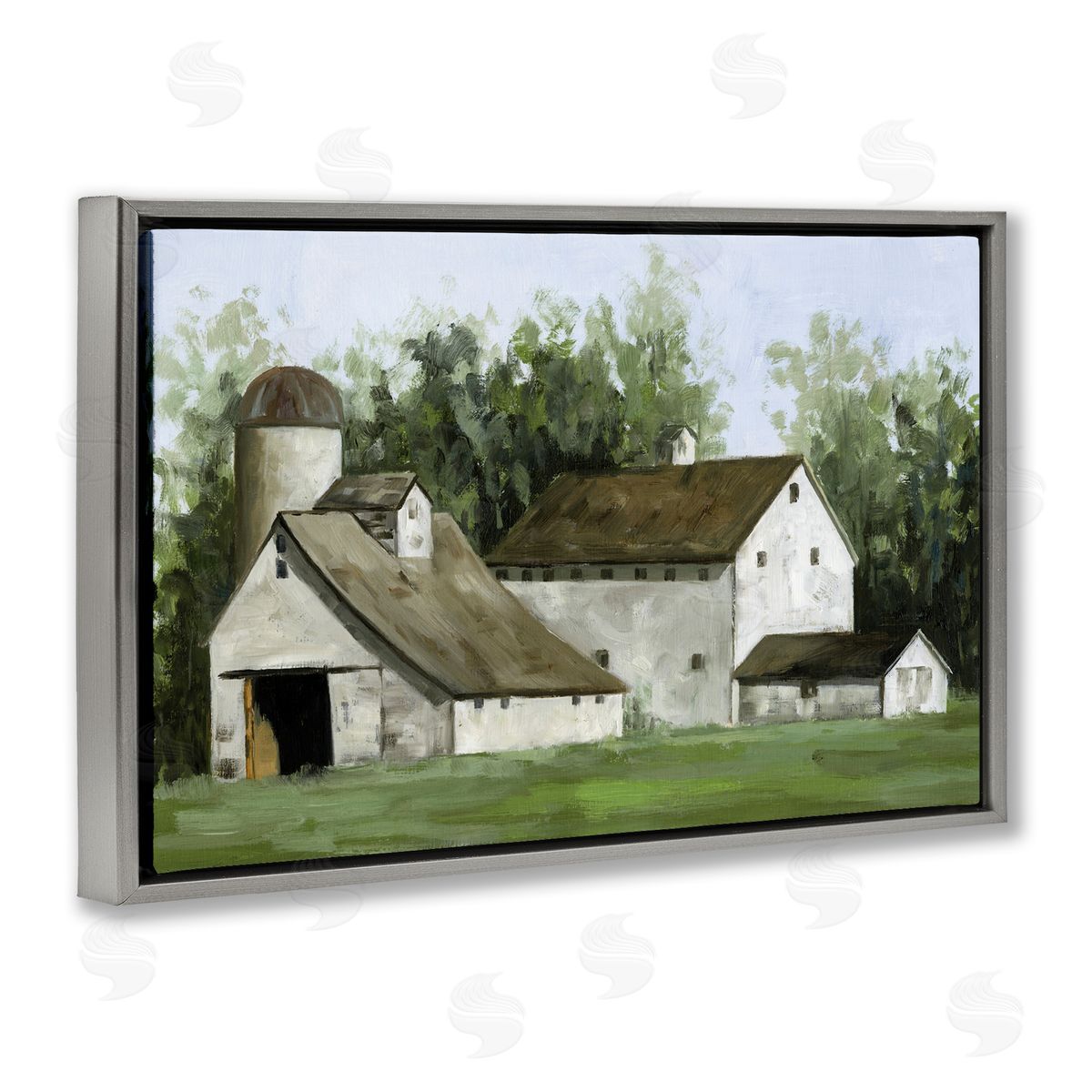 White Barn Farmhouse Grey Floating Frame Canvas Wall Art, Home Decor by White Ladder