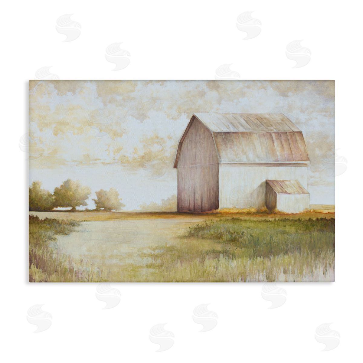 Neutral Distant Barn Canvas Wall Art, Home Decor by White Ladder