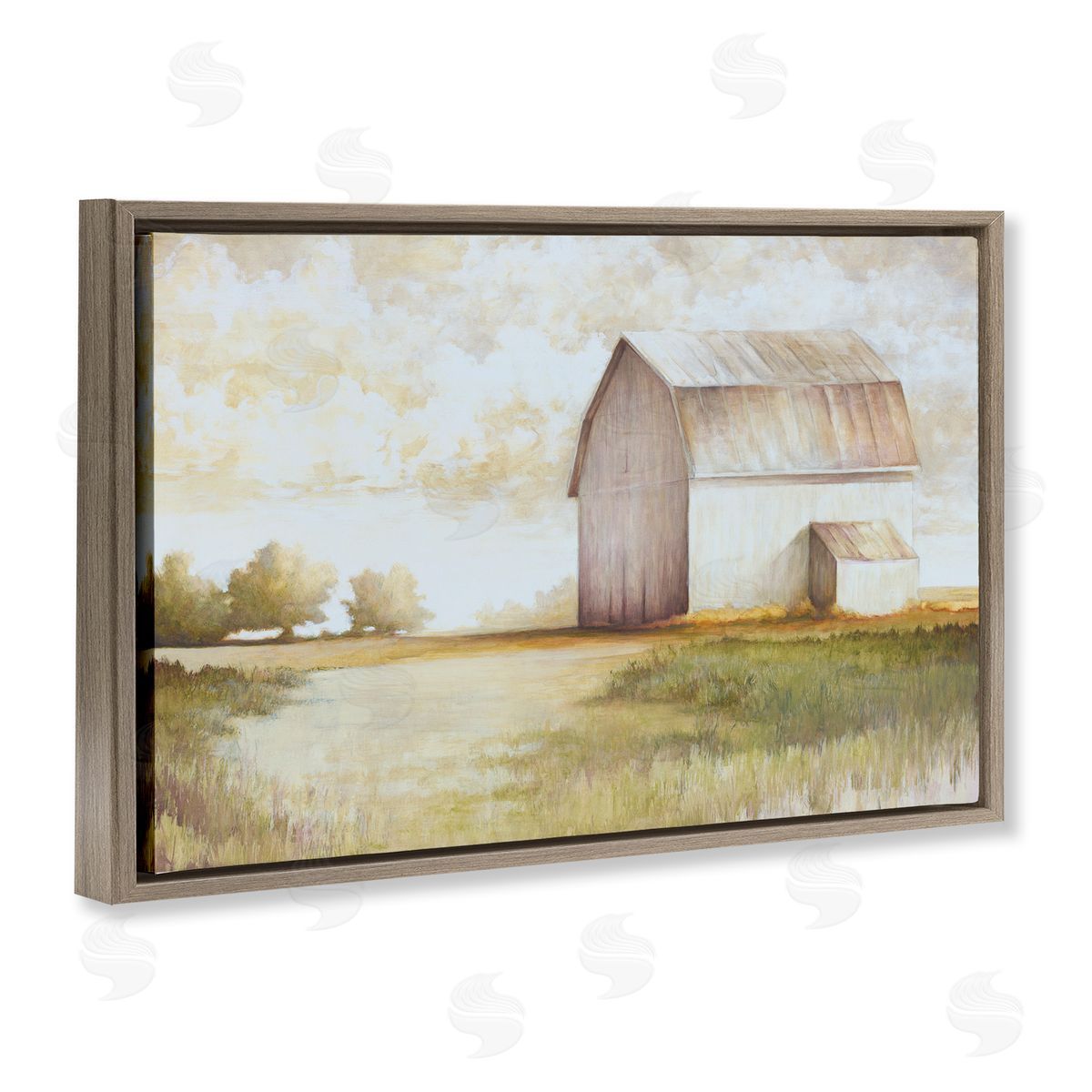 Neutral Distant Barn Brown Floating Frame Canvas Wall Art, Home Decor by White Ladder