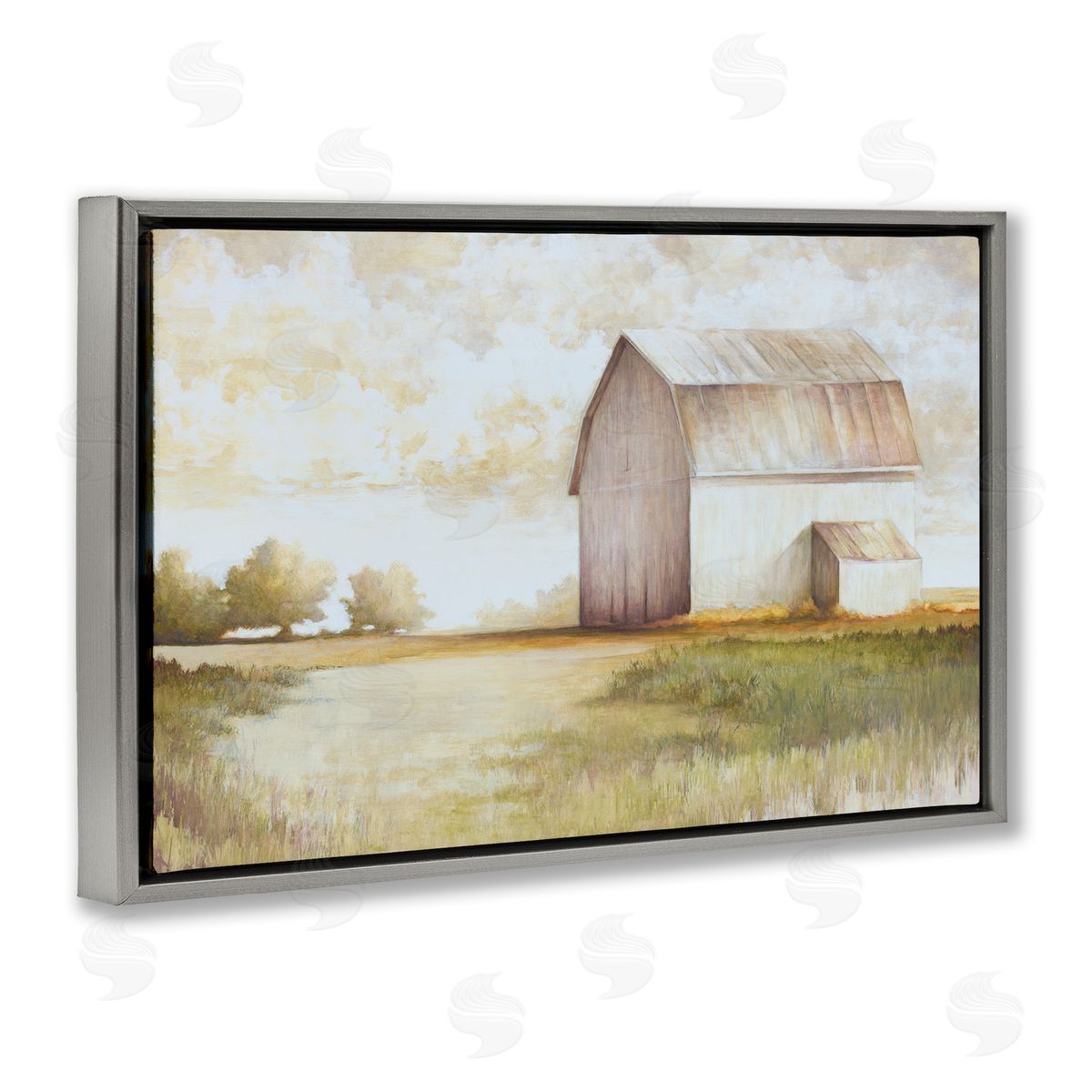 Neutral Distant Barn Grey Floating Frame Canvas Wall Art, Home Decor by White Ladder