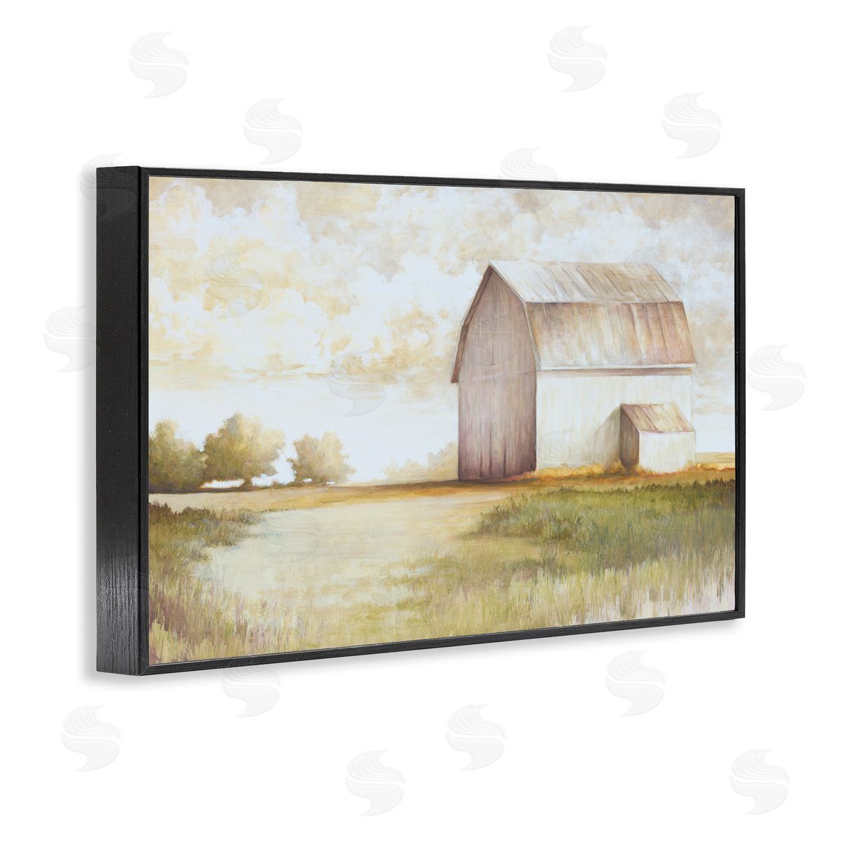 Neutral Distant Barn Black Frame Print Wall Art, Home Decor by White Ladder