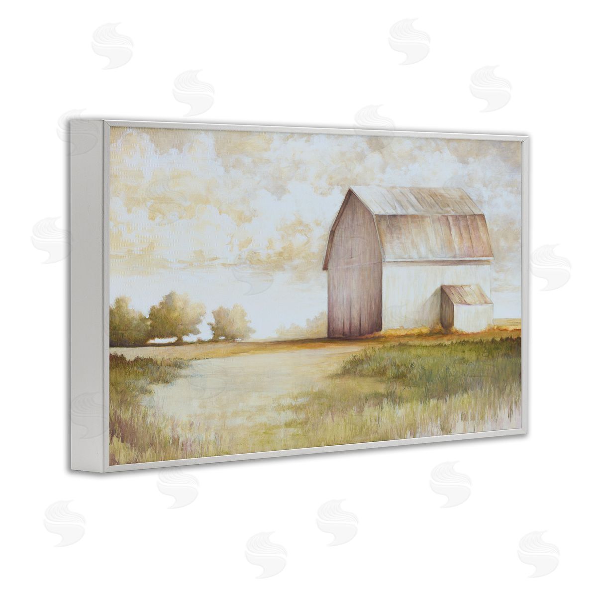Neutral Distant Barn White Frame Print Wall Art, Home Decor by White Ladder