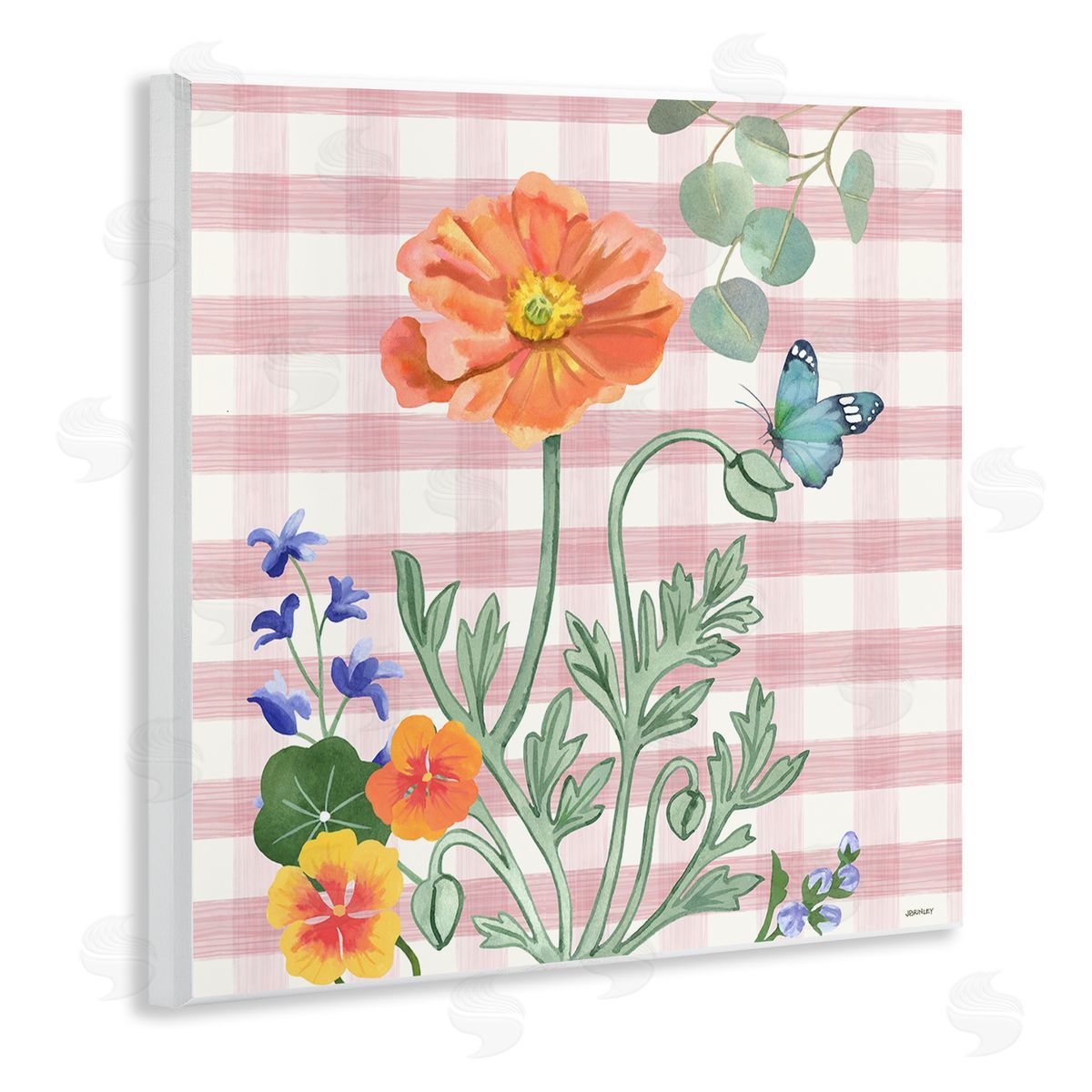 Gingham Garden Poppy Wood Plaque Wall Art, Home Decor by Levison Design