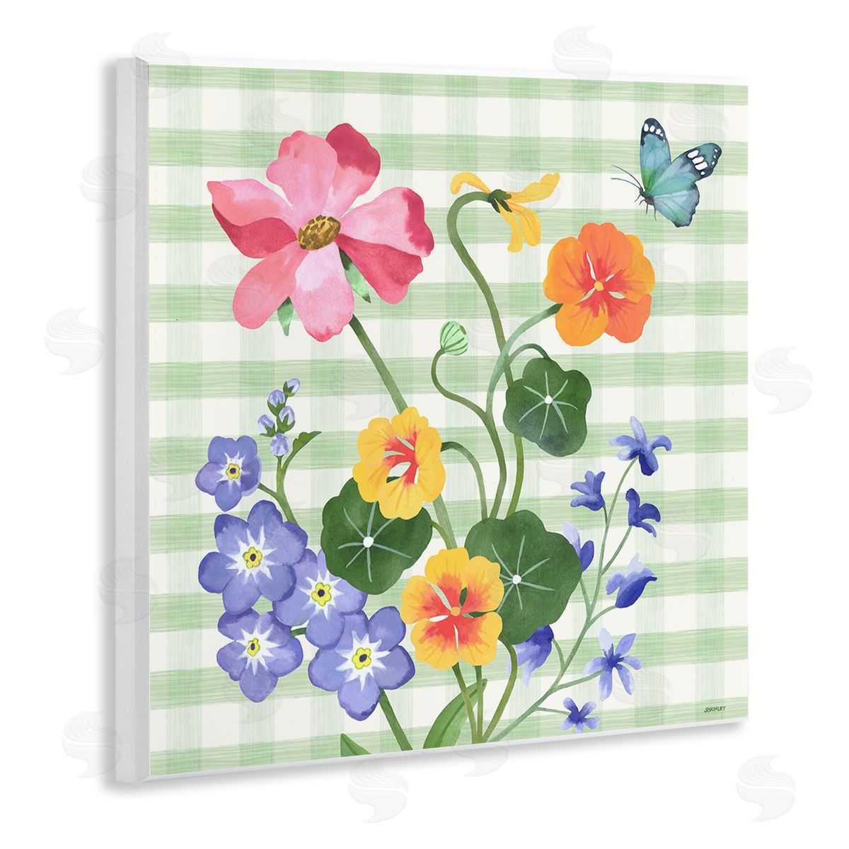 Gingham Garden Flowers Wood Plaque Wall Art, Home Decor by Levison Design