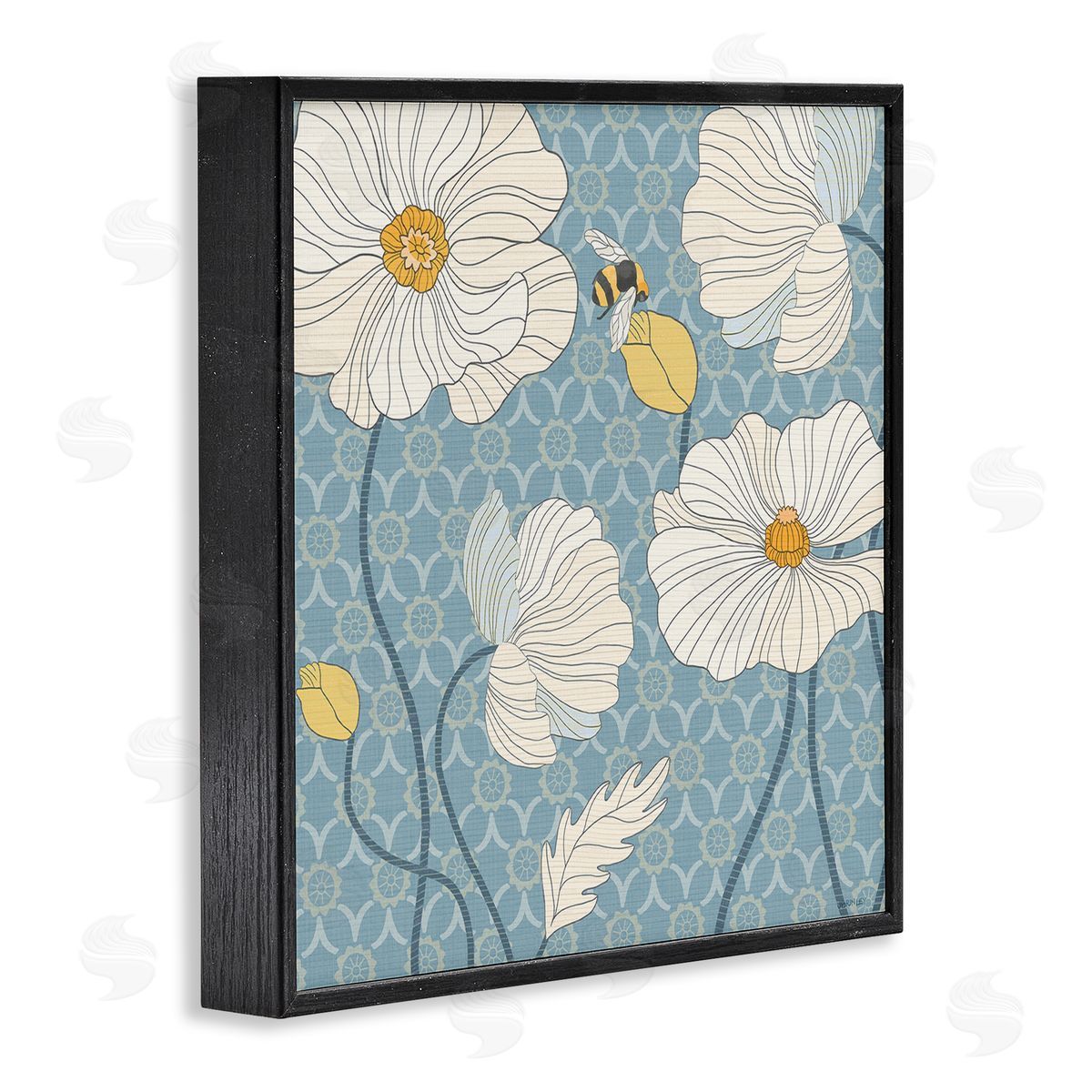 Wild Poppies and Bee Black Frame Print Wall Art, Home Decor by Levison Design