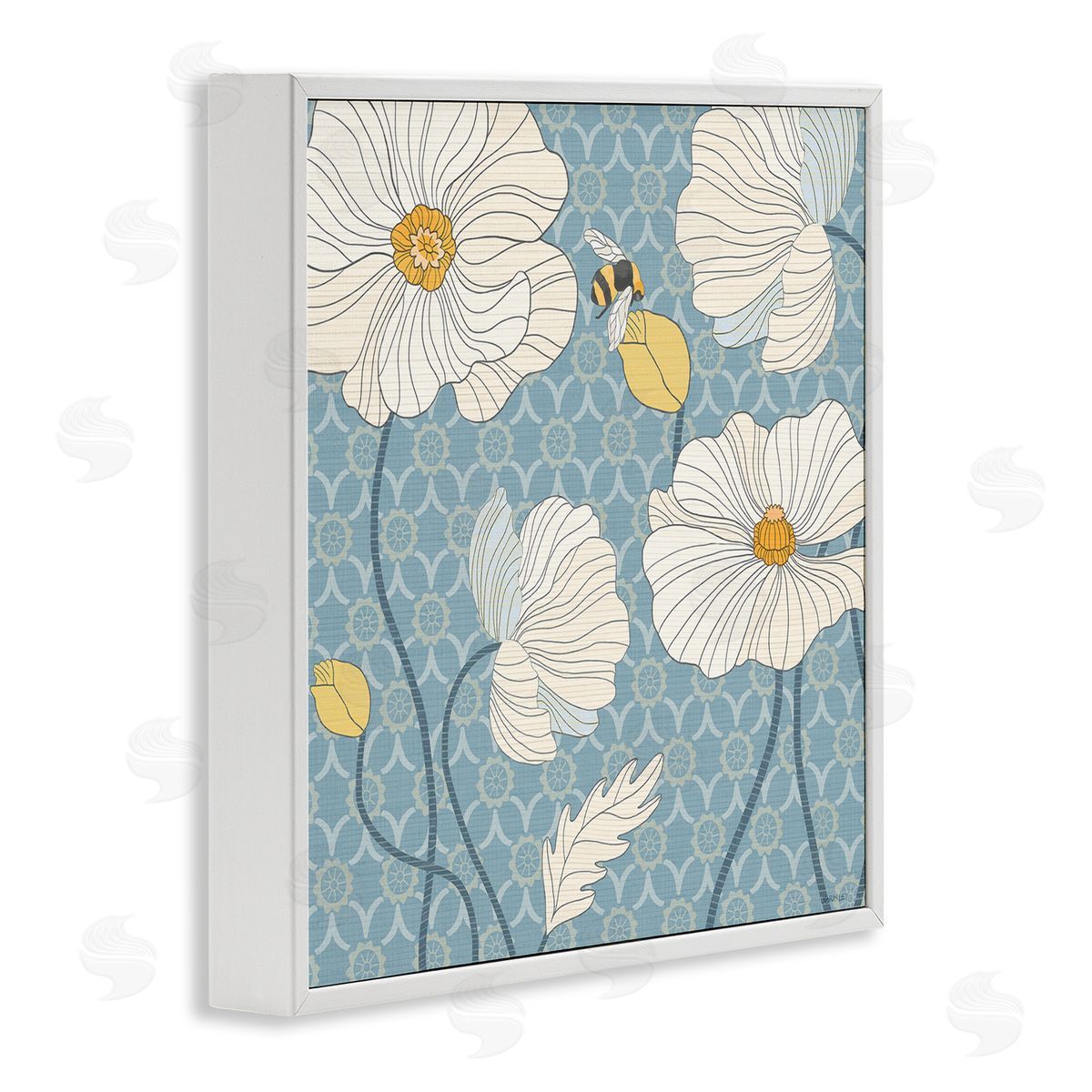 Wild Poppies and Bee White Frame Print Wall Art, Home Decor by Levison Design