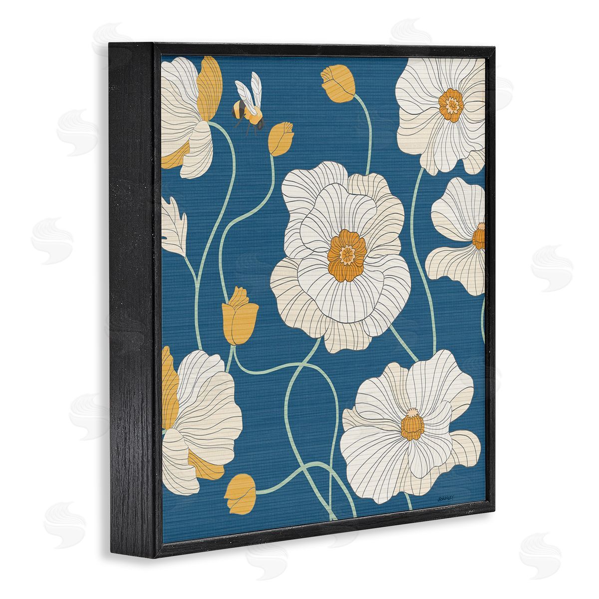 Levison Design Bee & White Poppies Black Framed Giclee Wall Art Print