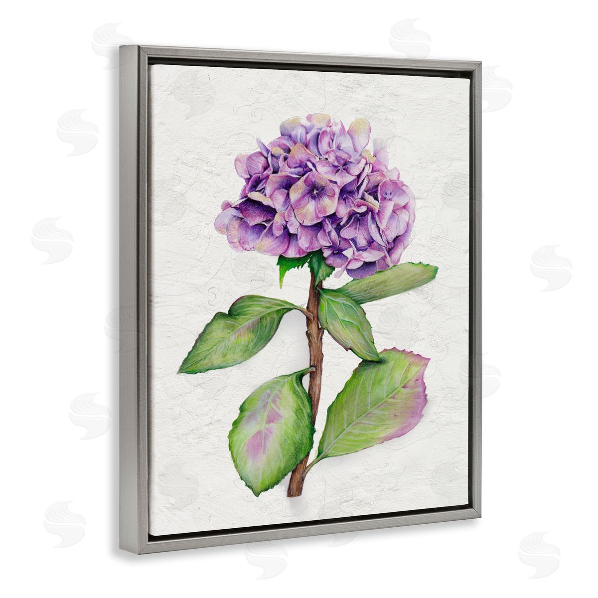 European Style Hydrangea Grey Floating Frame Canvas Wall Art, Home Decor by Levison Design