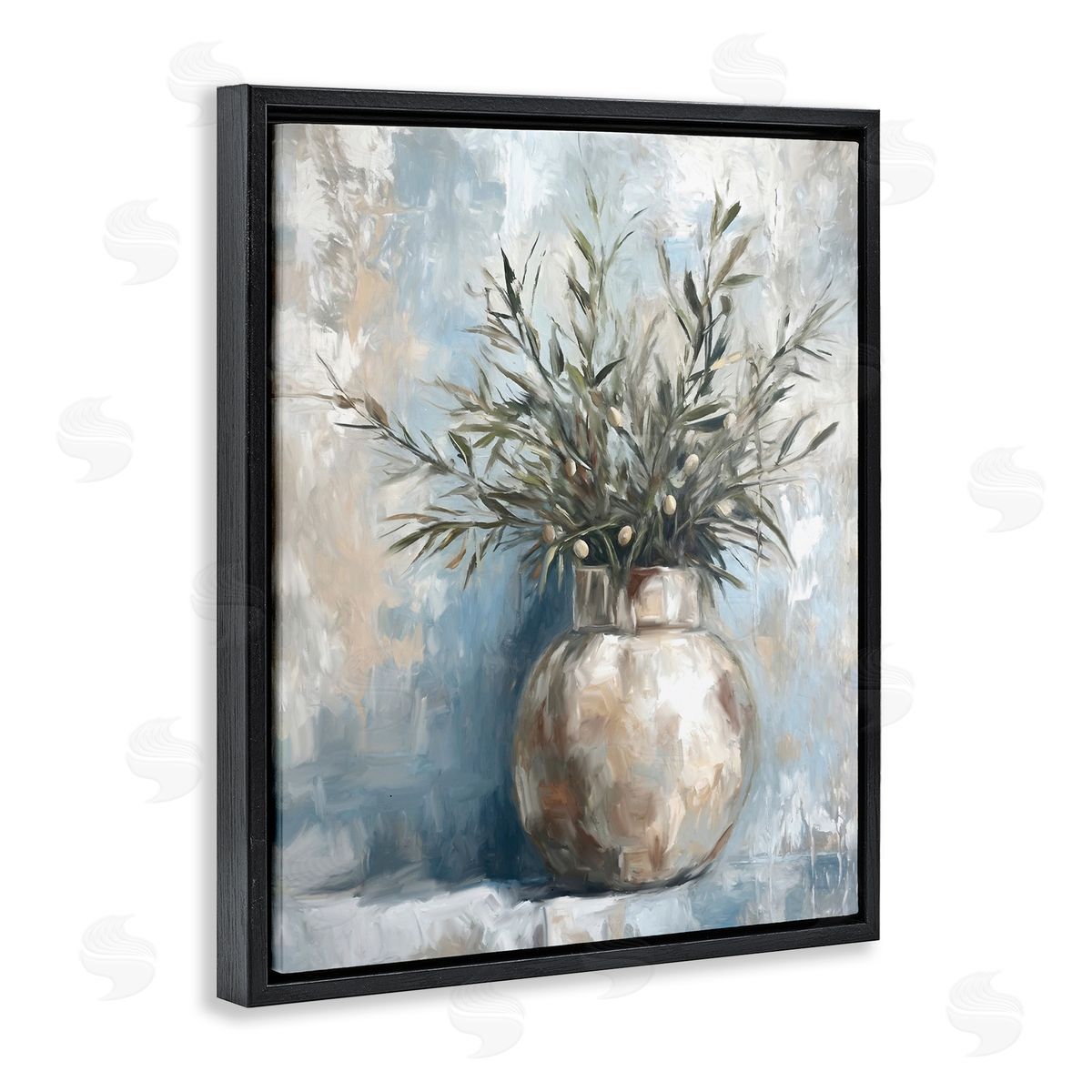 Potted Olive Branches Black Floating Frame Canvas Wall Art, Home Decor by Ramona Murdock