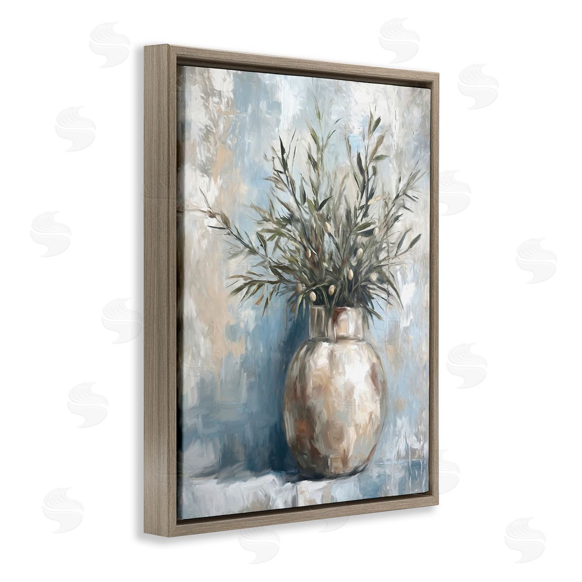 Potted Olive Branches Brown Floating Frame Canvas Wall Art, Home Decor by Ramona Murdock
