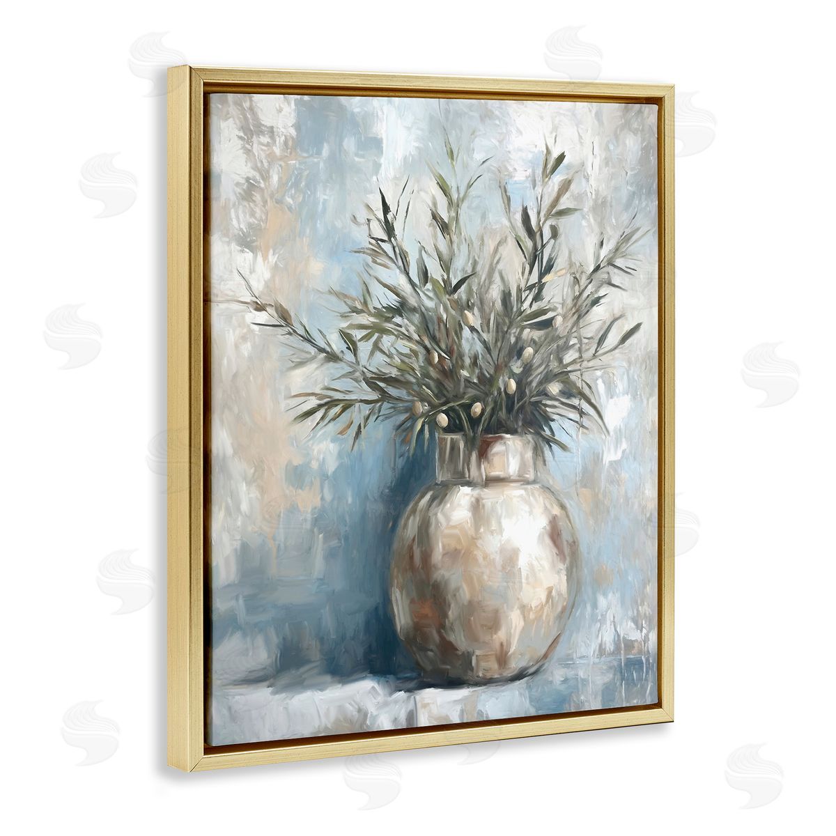 Potted Olive Branches Gold Floating Frame Canvas Wall Art, Home Decor by Ramona Murdock