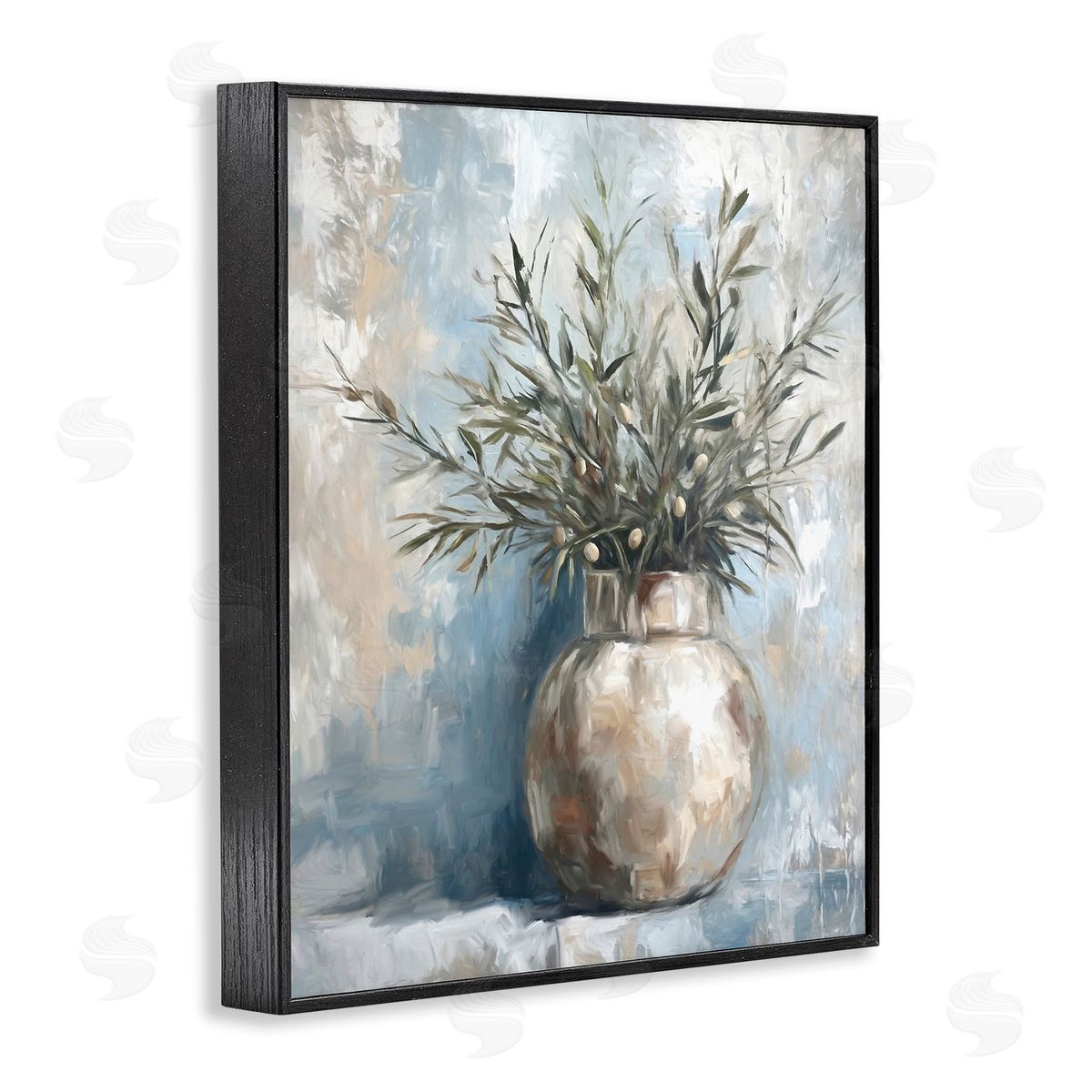 Potted Olive Branches Black Frame Print Wall Art, Home Decor by Ramona Murdock