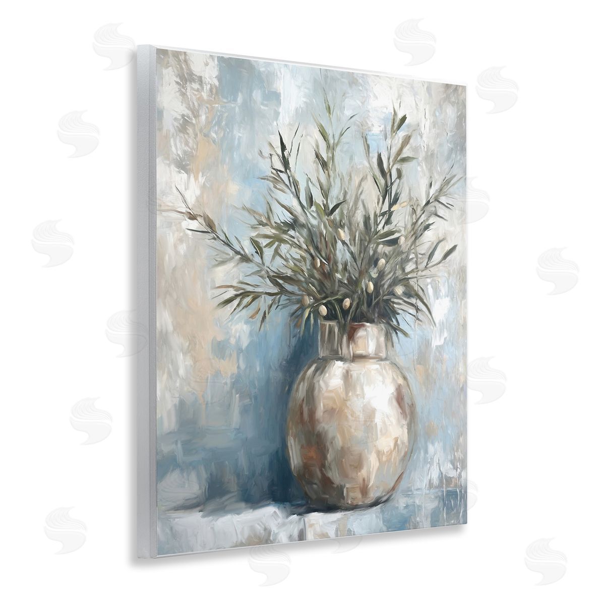 Potted Olive Branches Wood Plaque Wall Art, Home Decor by Ramona Murdock