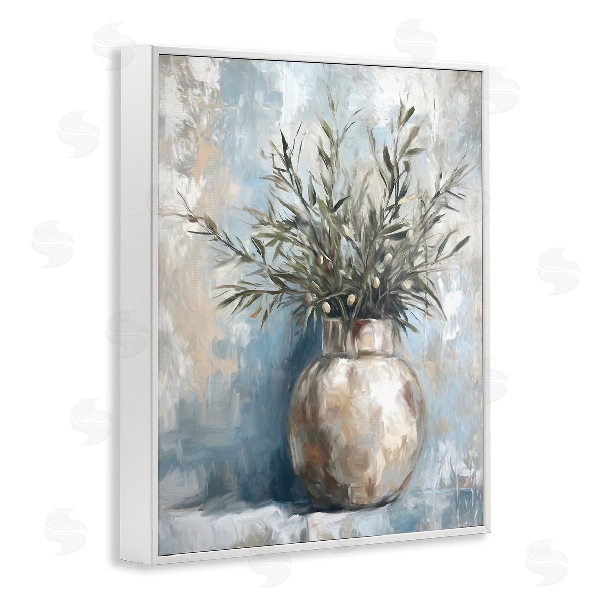 Potted Olive Branches White Frame Print Wall Art, Home Decor by Ramona Murdock