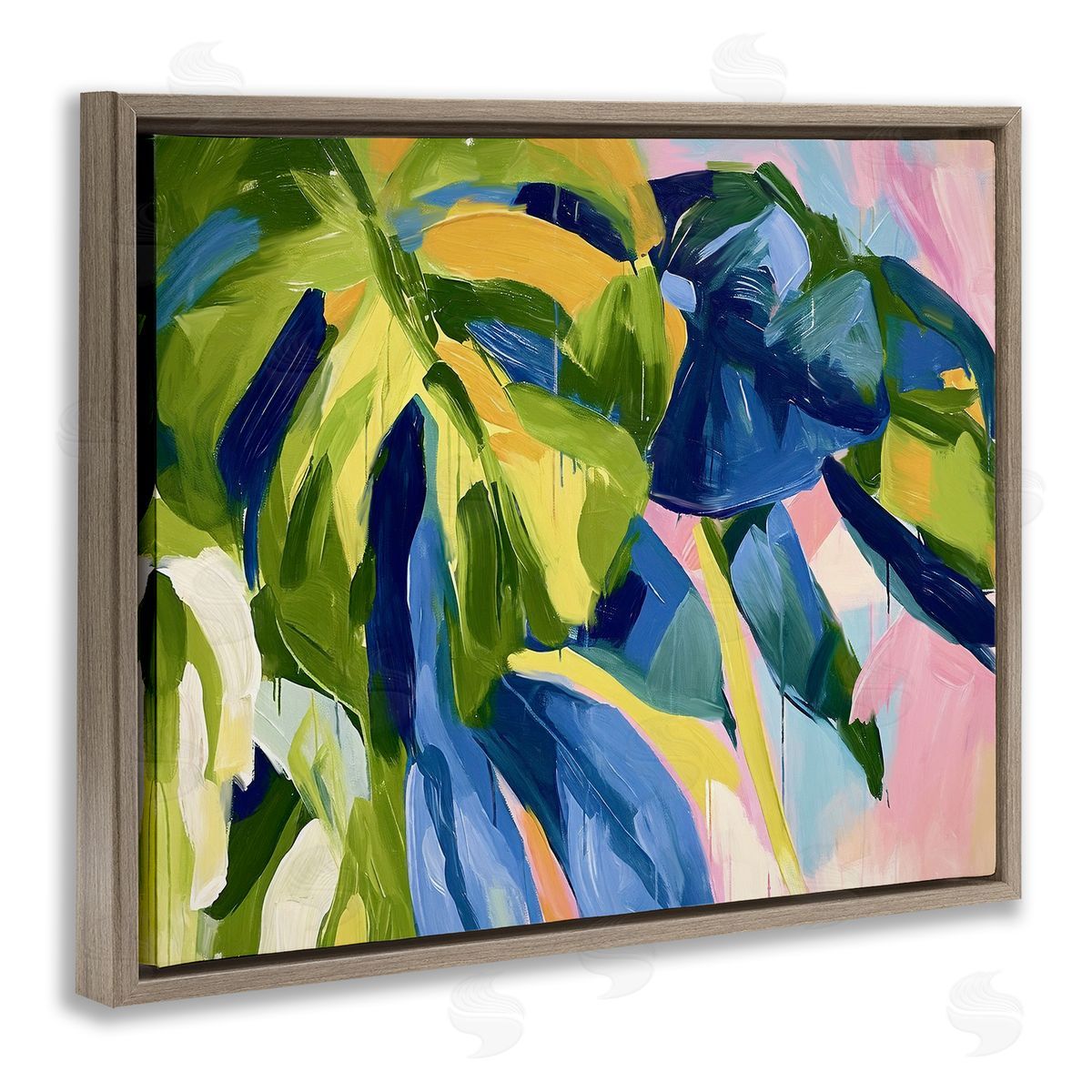 Tropical Leaves Layered Brown Floating Frame Canvas Wall Art, Home Decor by Ramona Murdock