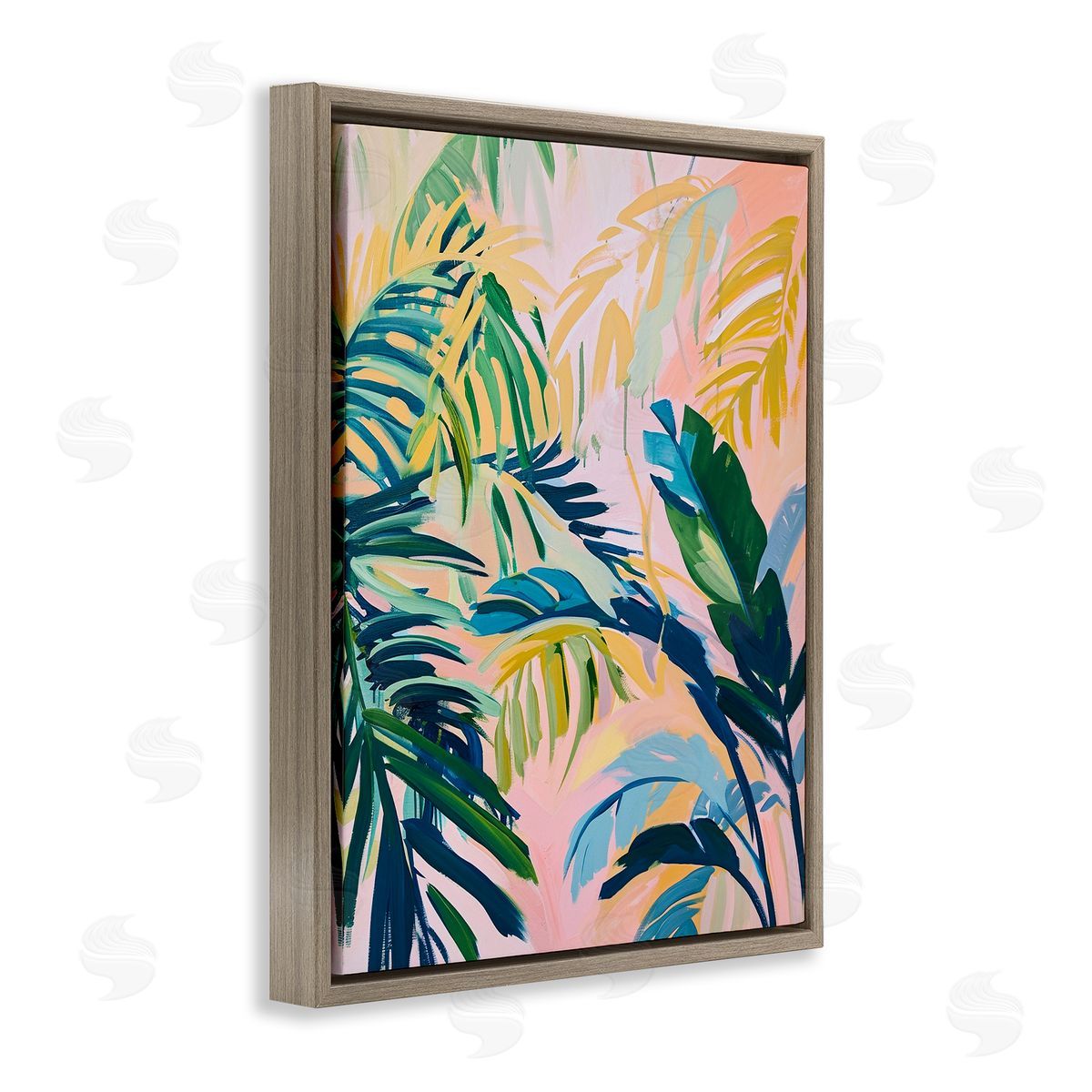 Tropical Leaf Impressions Brown Floating Frame Canvas Wall Art, Home Decor by Ramona Murdock