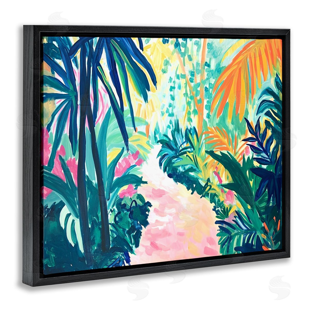 Garden Of Bright Color Black Floating Frame Canvas Wall Art, Home Decor by Ramona Murdock