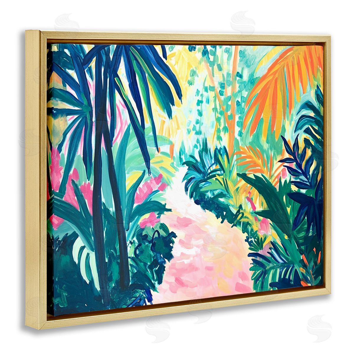 Garden Of Bright Color Gold Floating Frame Canvas Wall Art, Home Decor by Ramona Murdock