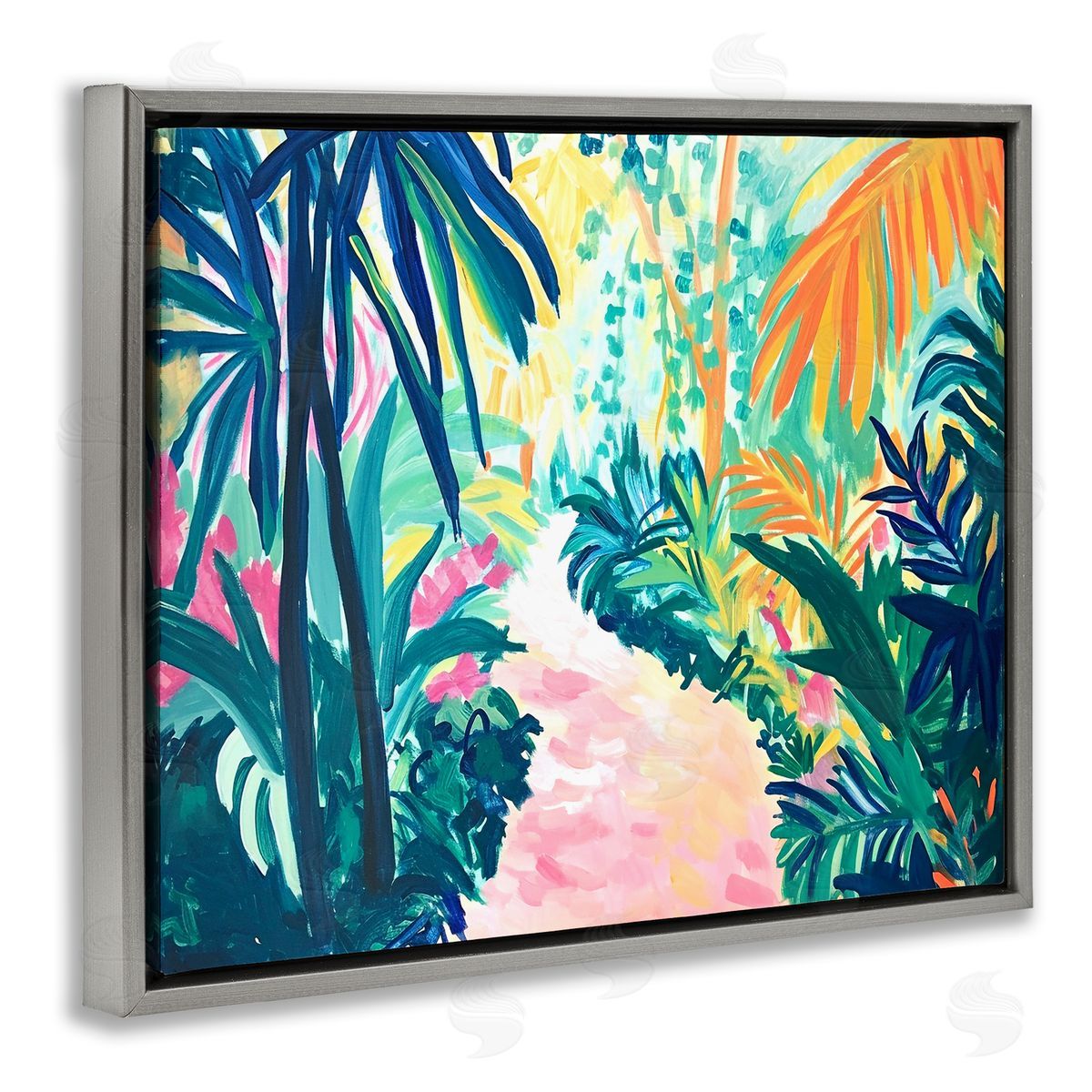 Garden Of Bright Color Grey Floating Frame Canvas Wall Art, Home Decor by Ramona Murdock