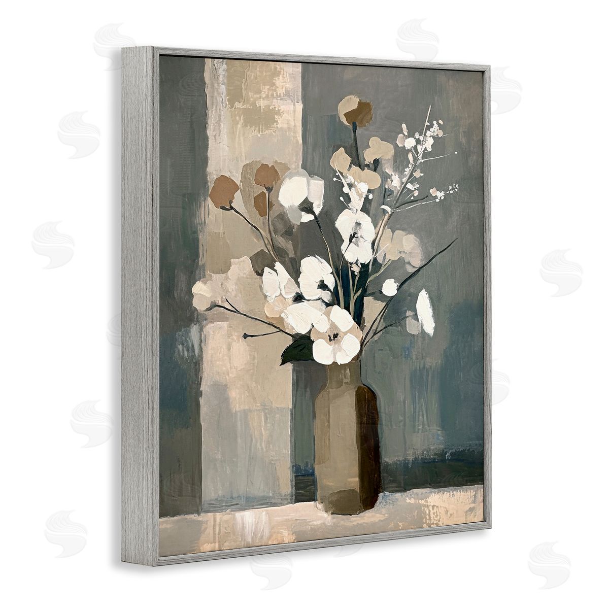 Neutral Floral Vase Grey Frame Print Wall Art, Home Decor by Ramona Murdock