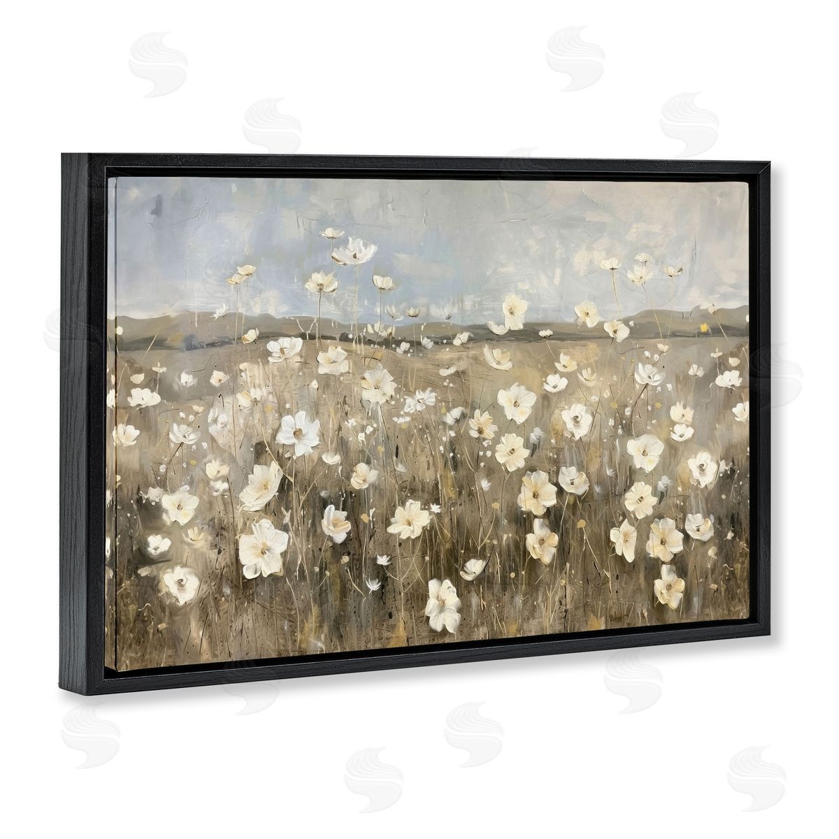 Prairie Wildflower Meadow Black Floating Frame Canvas Wall Art, Home Decor by Ramona Murdock