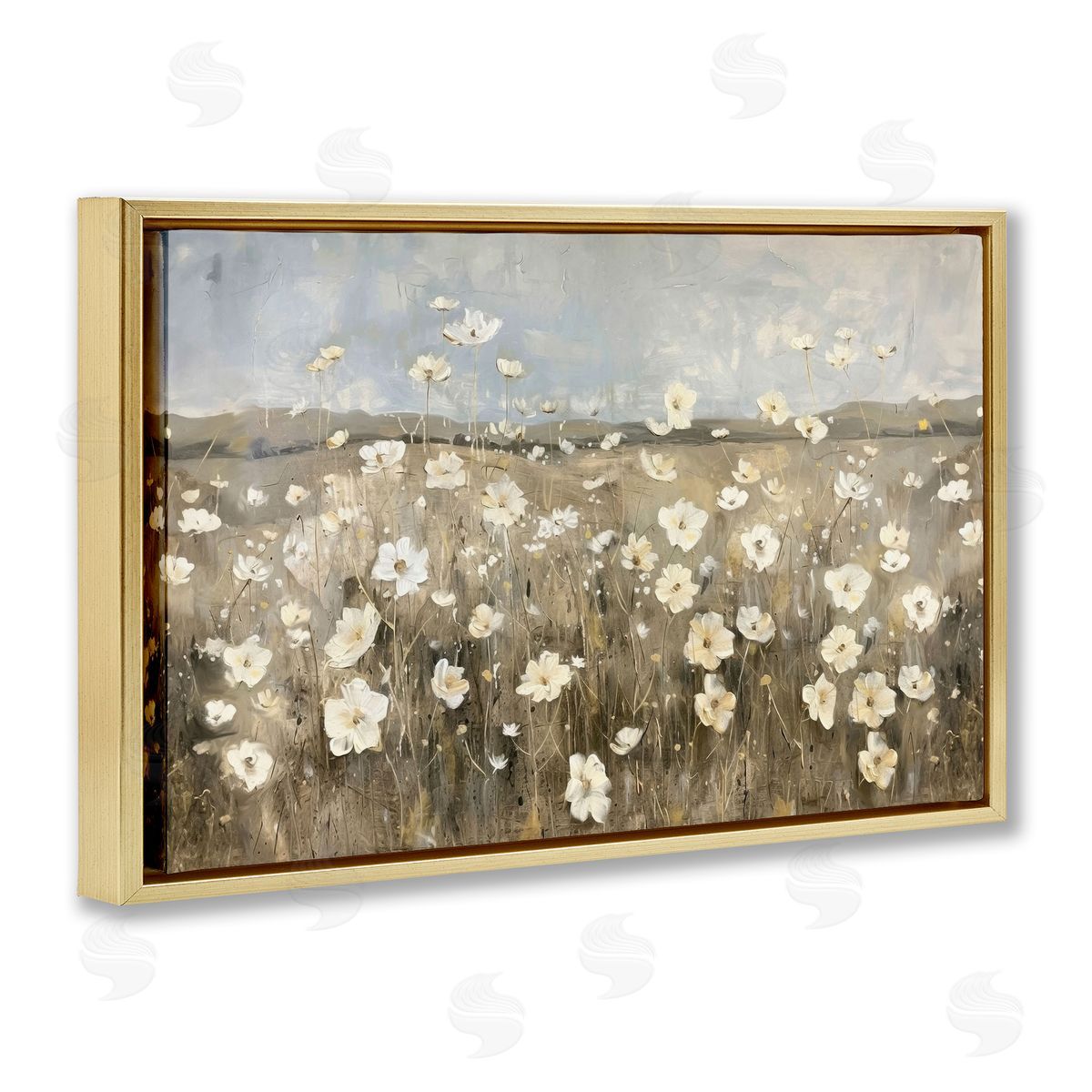 Prairie Wildflower Meadow Gold Floating Frame Canvas Wall Art, Home Decor by Ramona Murdock