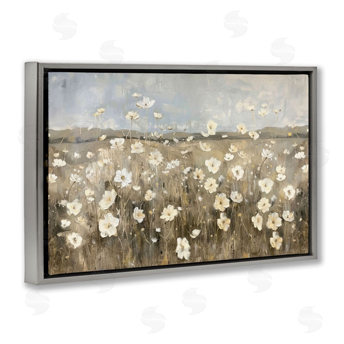 Prairie Wildflower Meadow Grey Floating Frame Canvas Wall Art, Home Decor by Ramona Murdock