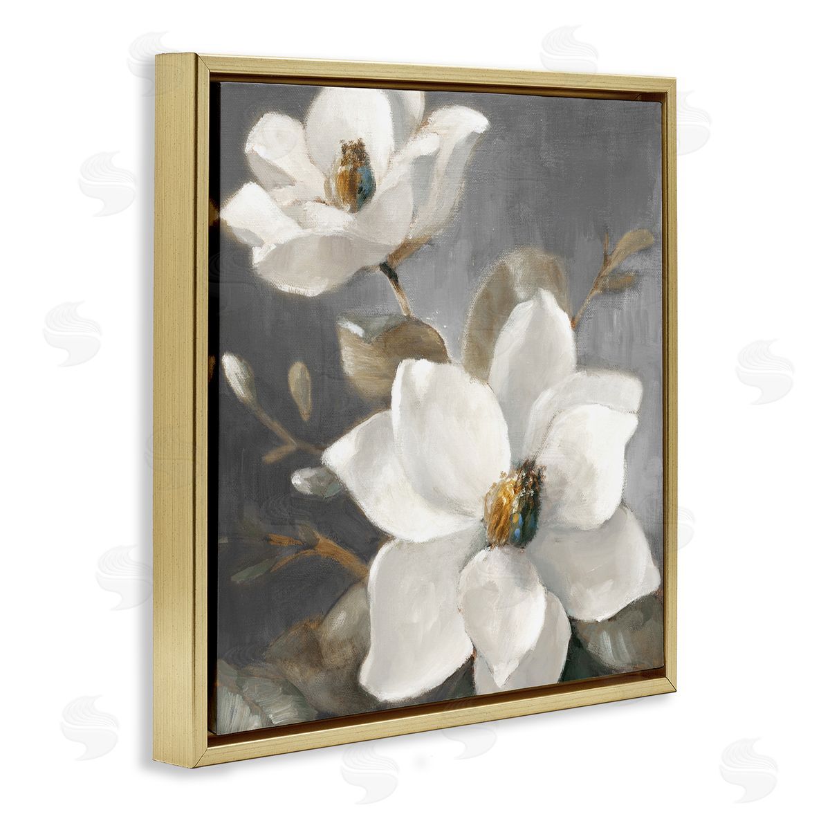 Magnolias on Grey Gold Floating Frame Canvas Wall Art, Home Decor by Lanie Loreth