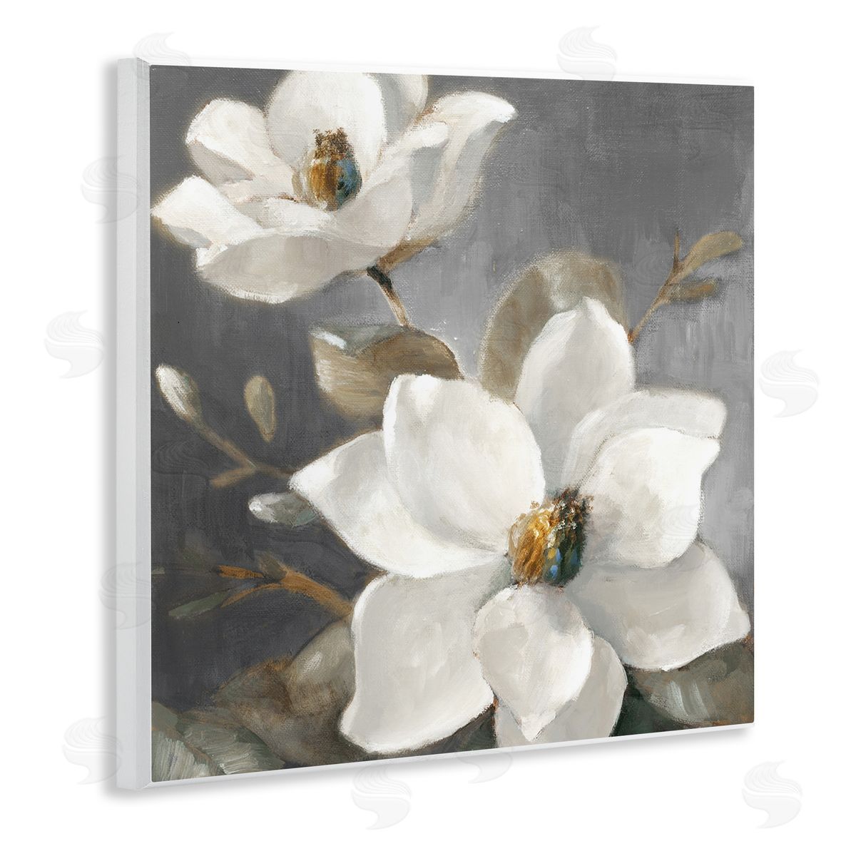 Magnolias on Grey Wood Plaque Wall Art, Home Decor by Lanie Loreth