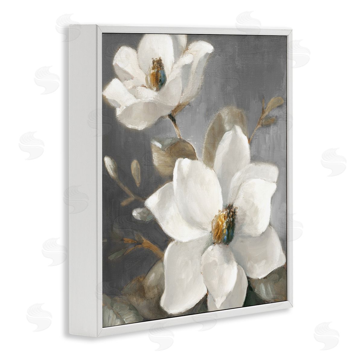 Magnolias on Grey White Frame Print Wall Art, Home Decor by Lanie Loreth
