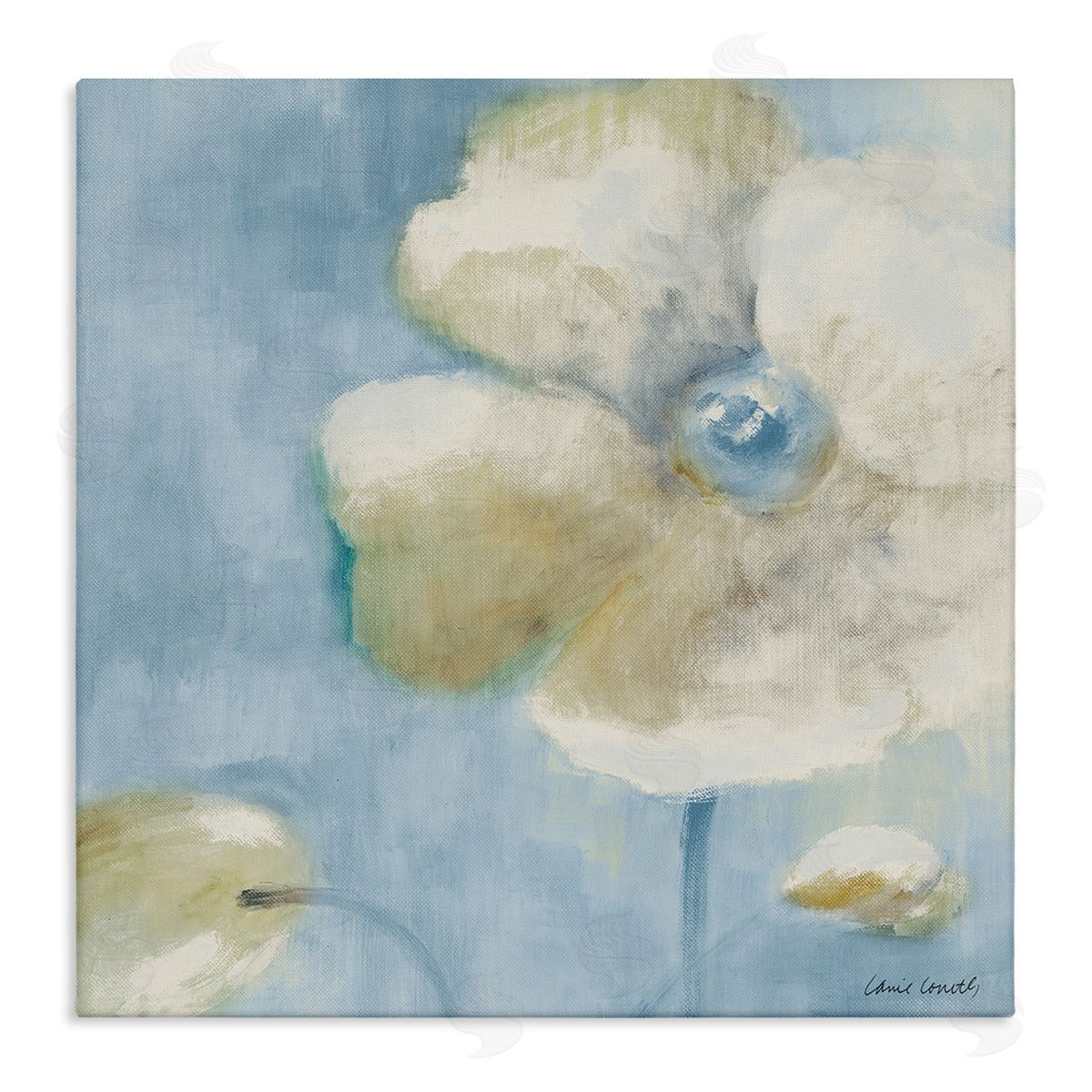White Blossom on Blue Canvas Wall Art, Home Decor by Lanie Loreth
