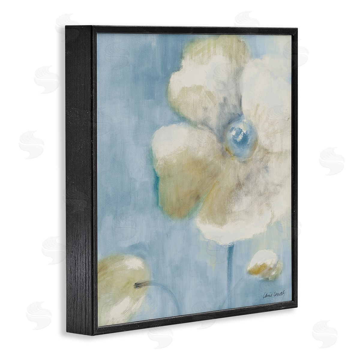 White Blossom on Blue Black Frame Print Wall Art, Home Decor by Lanie Loreth