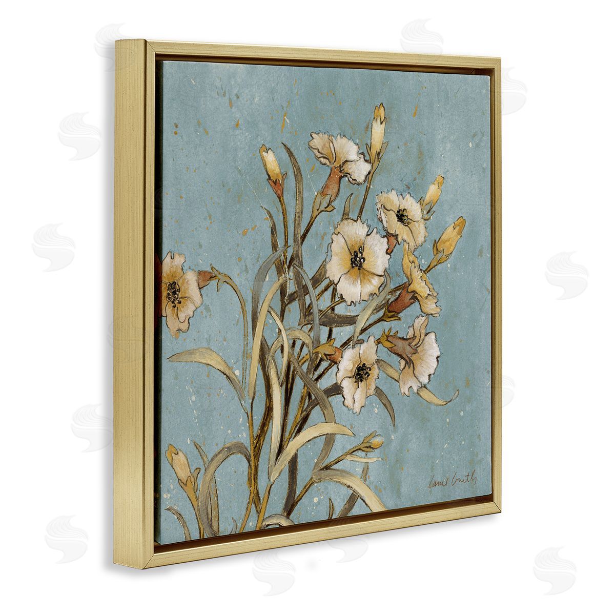 Natural Blooming Buds Gold Floating Frame Canvas Wall Art, Home Decor by Lanie Loreth