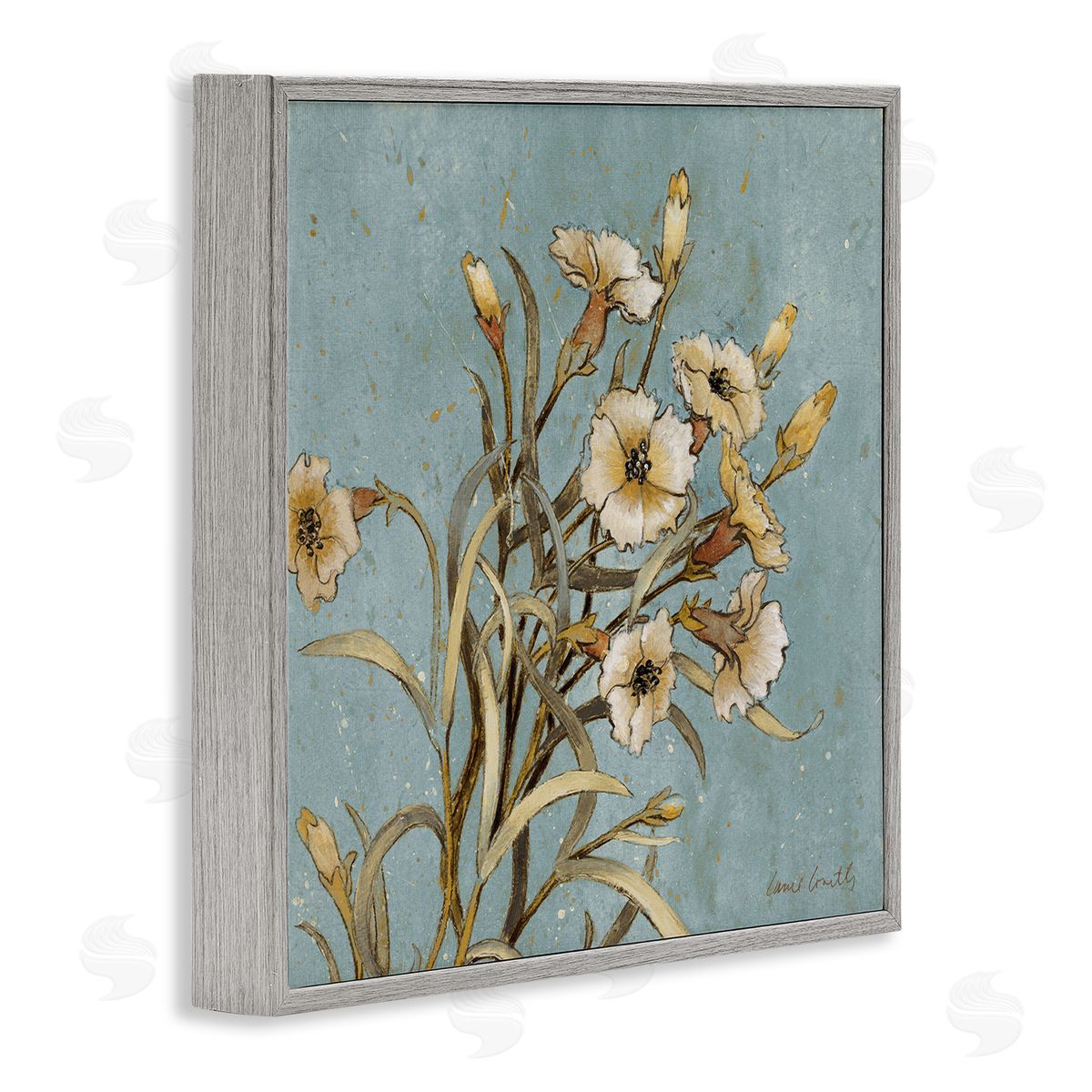 Natural Blooming Buds Grey Frame Print Wall Art, Home Decor by Lanie Loreth