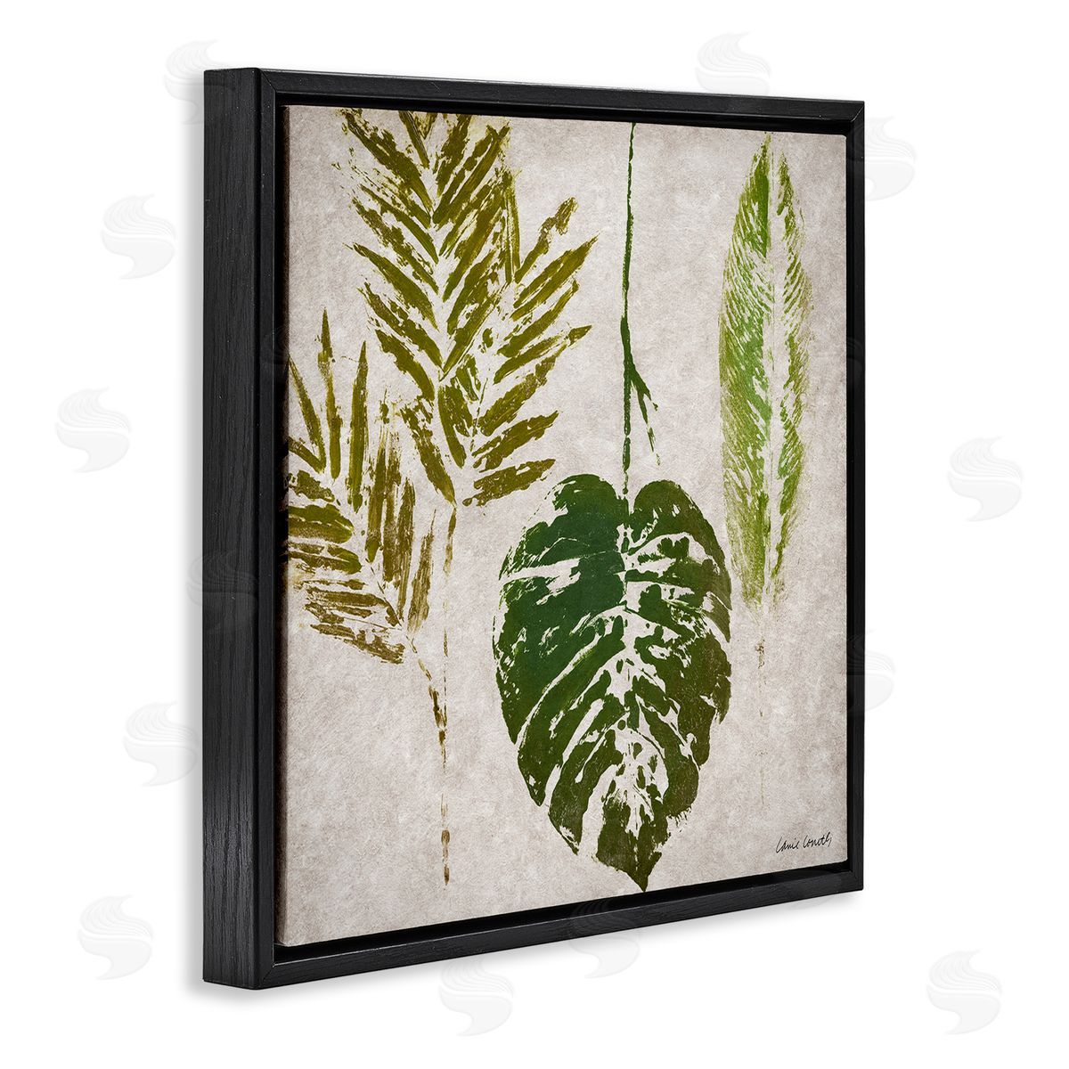 Greenery Leaf Impressions Black Floating Frame Canvas Wall Art, Home Decor by Lanie Loreth