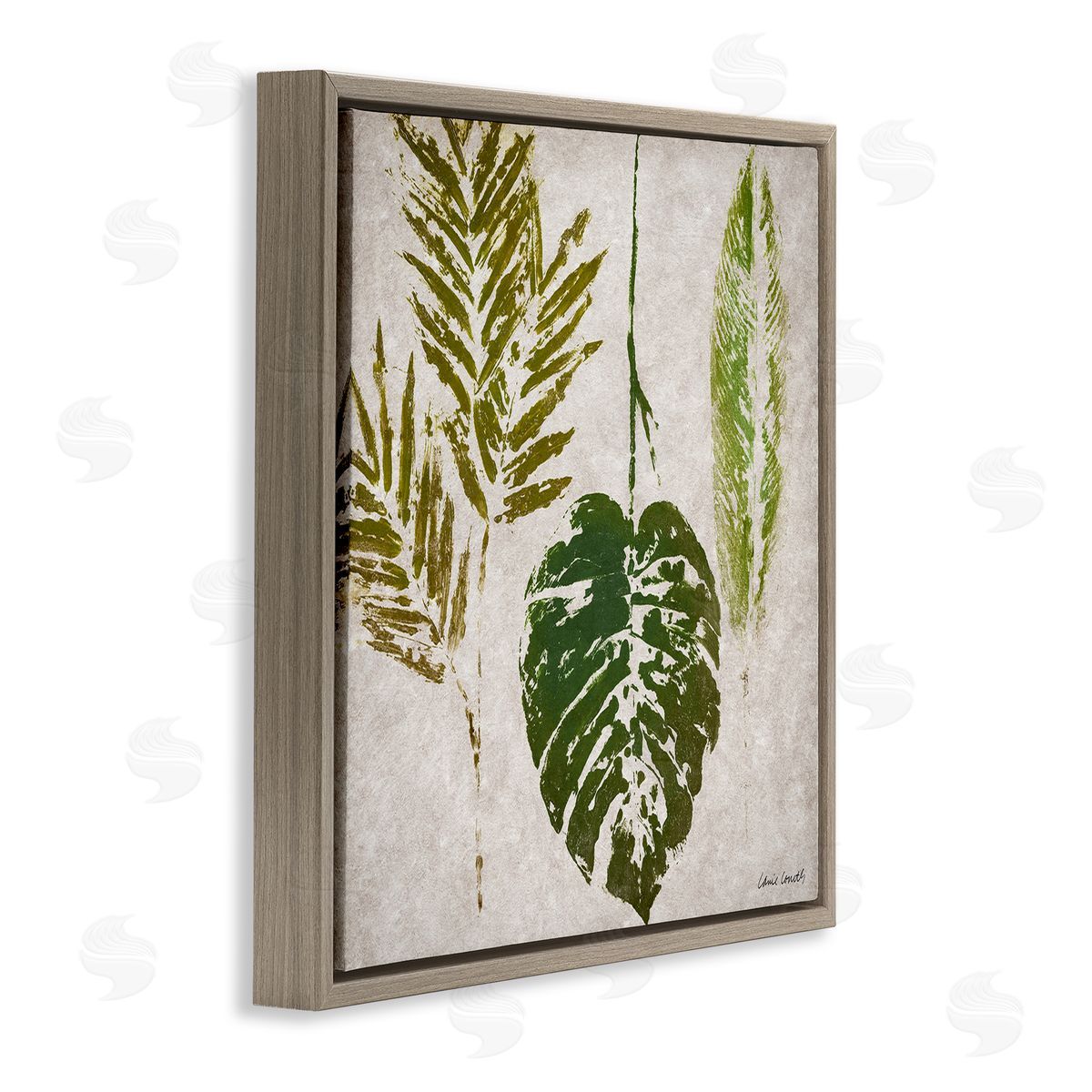 Greenery Leaf Impressions Brown Floating Frame Canvas Wall Art, Home Decor by Lanie Loreth