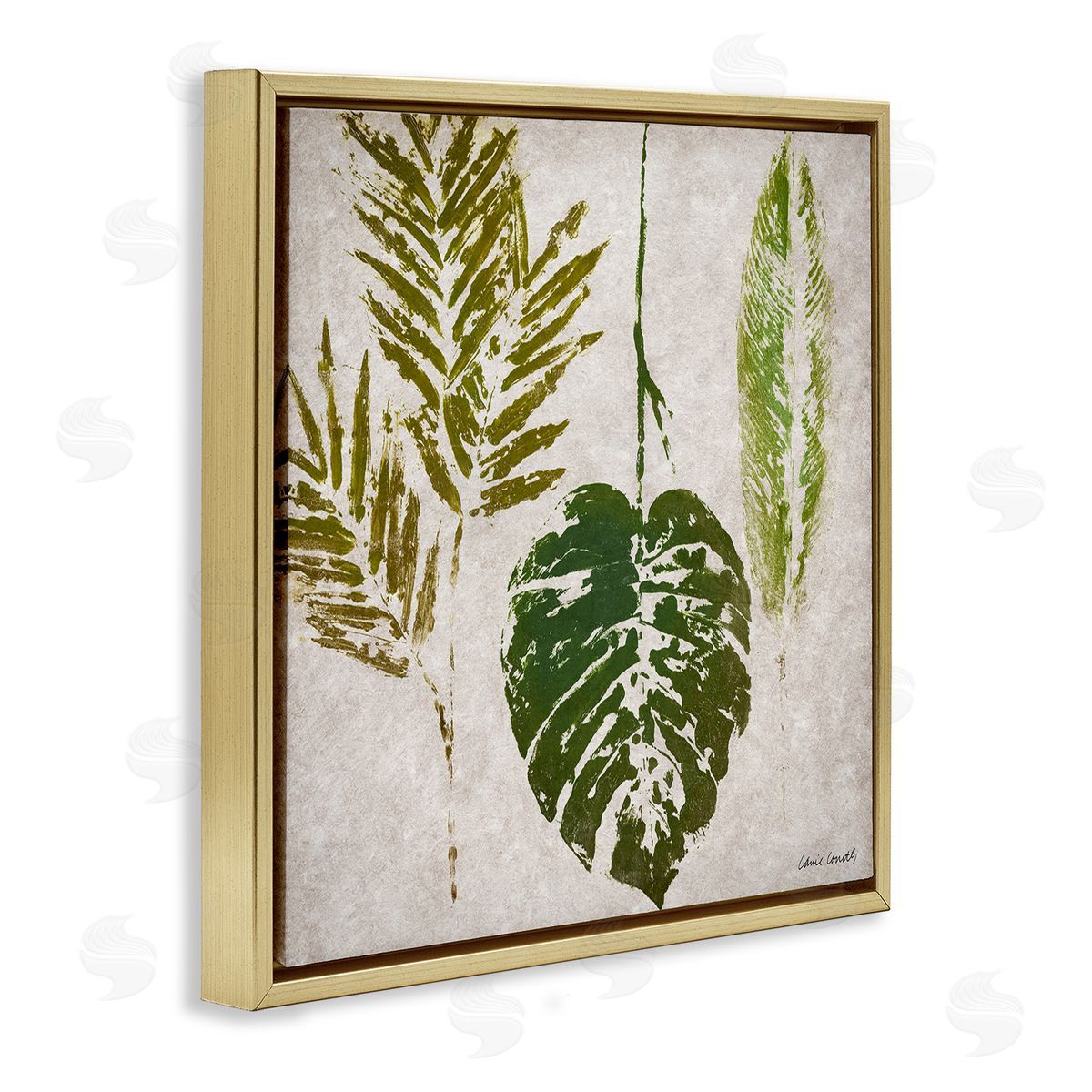Greenery Leaf Impressions Gold Floating Frame Canvas Wall Art, Home Decor by Lanie Loreth