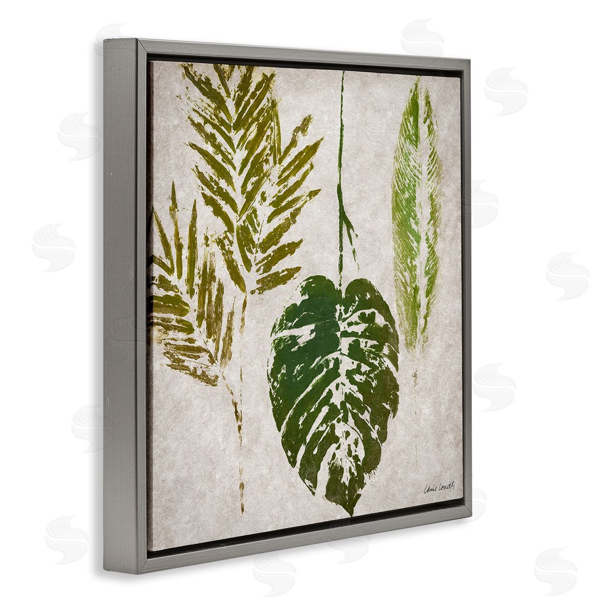Greenery Leaf Impressions Grey Floating Frame Canvas Wall Art, Home Decor by Lanie Loreth