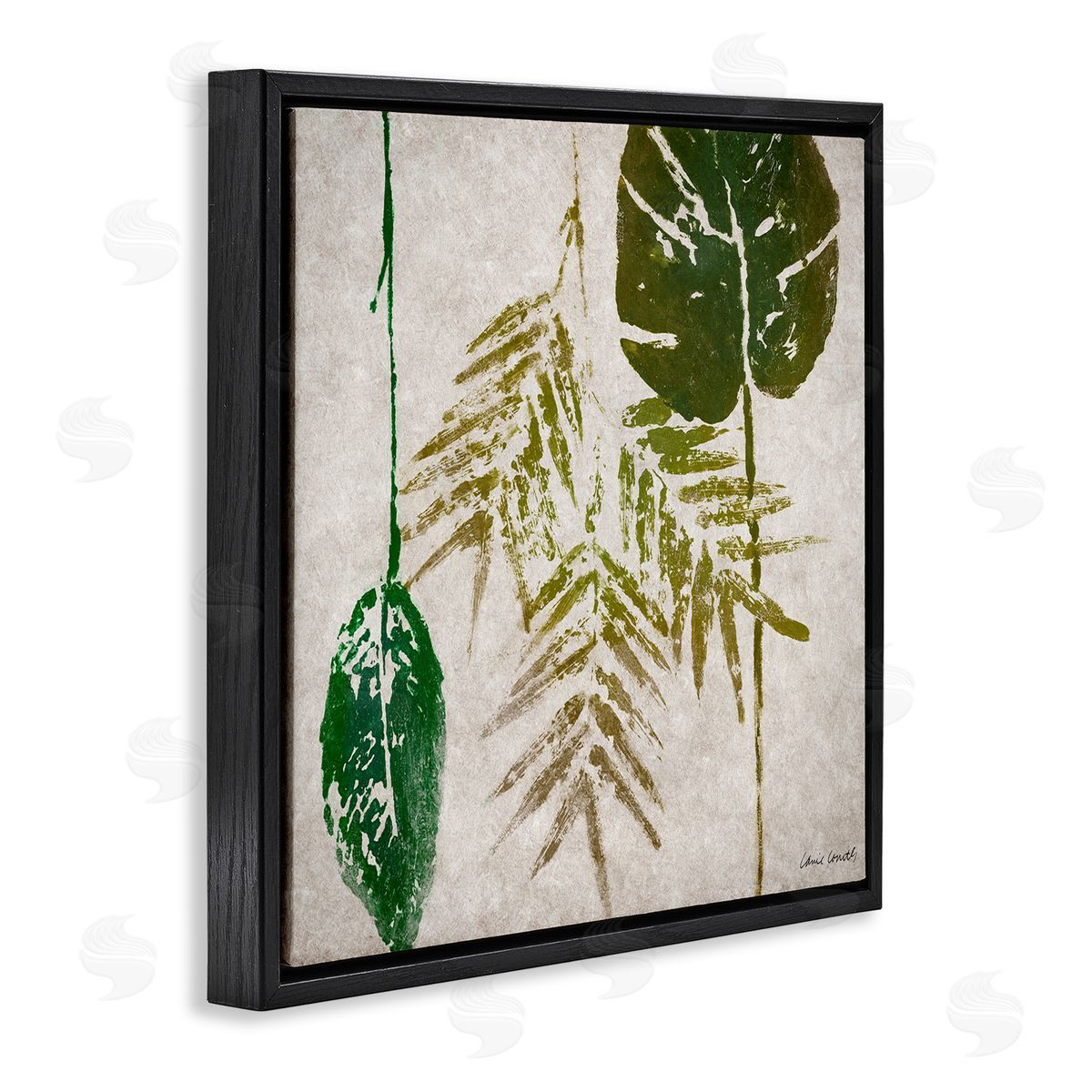 Botanical Leaf Impressions Black Floating Frame Canvas Wall Art, Home Decor by Lanie Loreth