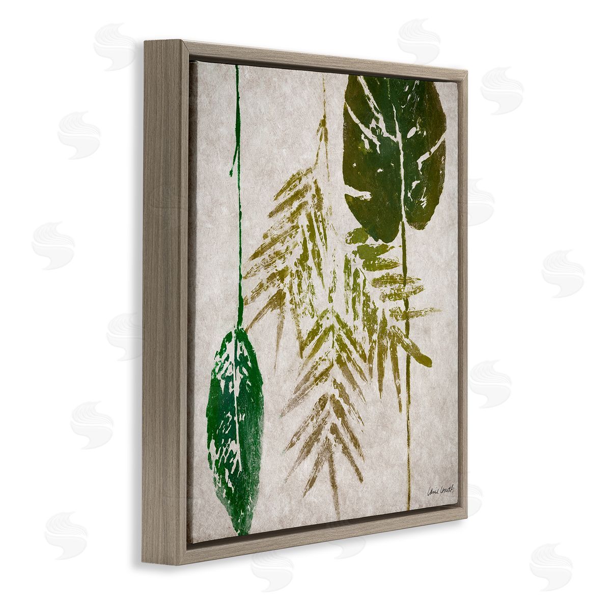 Botanical Leaf Impressions Brown Floating Frame Canvas Wall Art, Home Decor by Lanie Loreth
