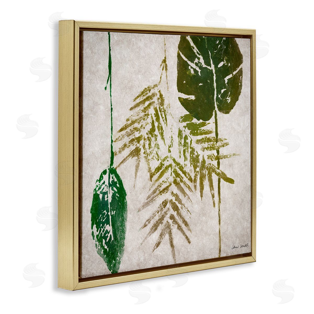 Botanical Leaf Impressions Gold Floating Frame Canvas Wall Art, Home Decor by Lanie Loreth